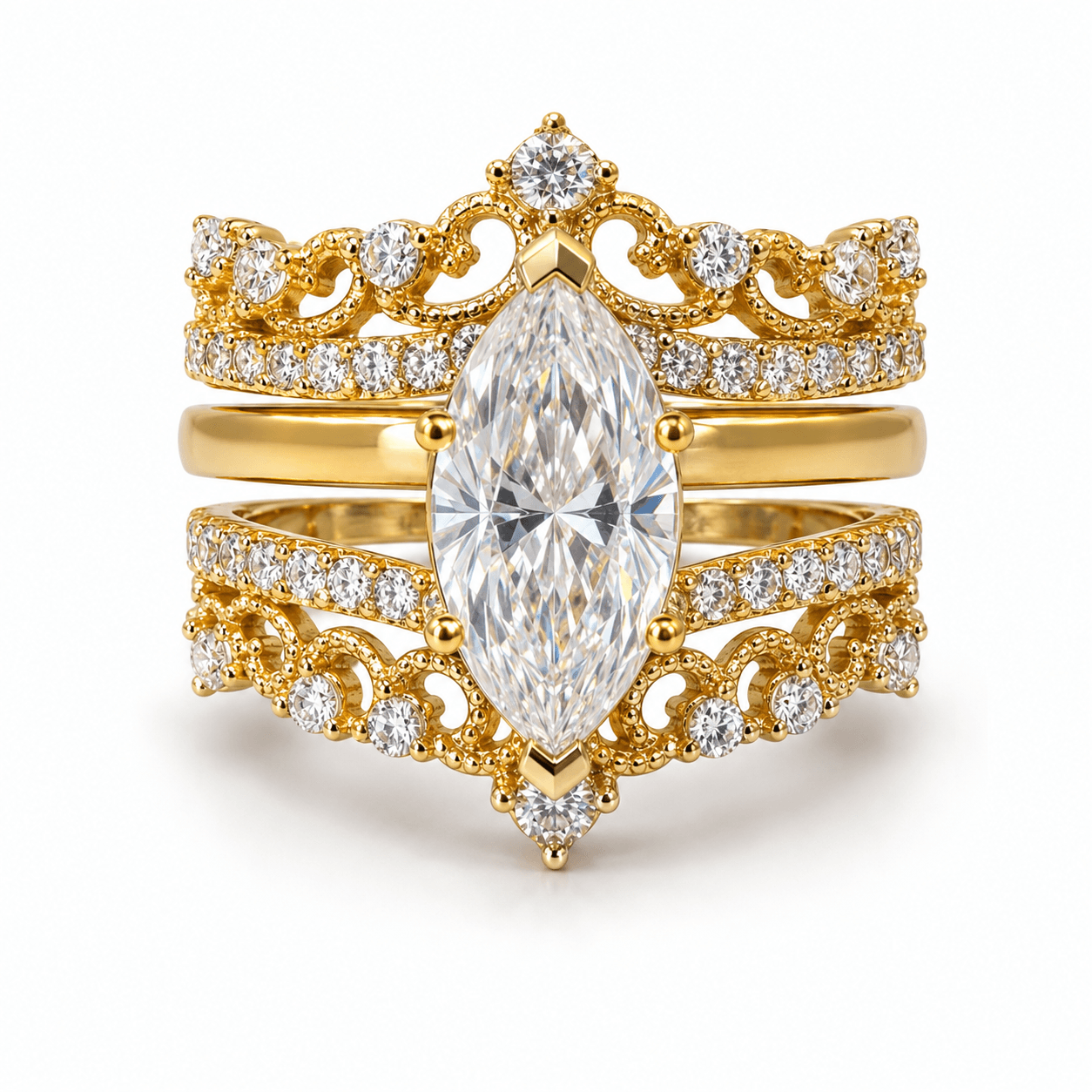 4.0Ct Marquise Cut 5A CZ Wedding Ring Set, S925 Sterling Silver Vintage Enhancer