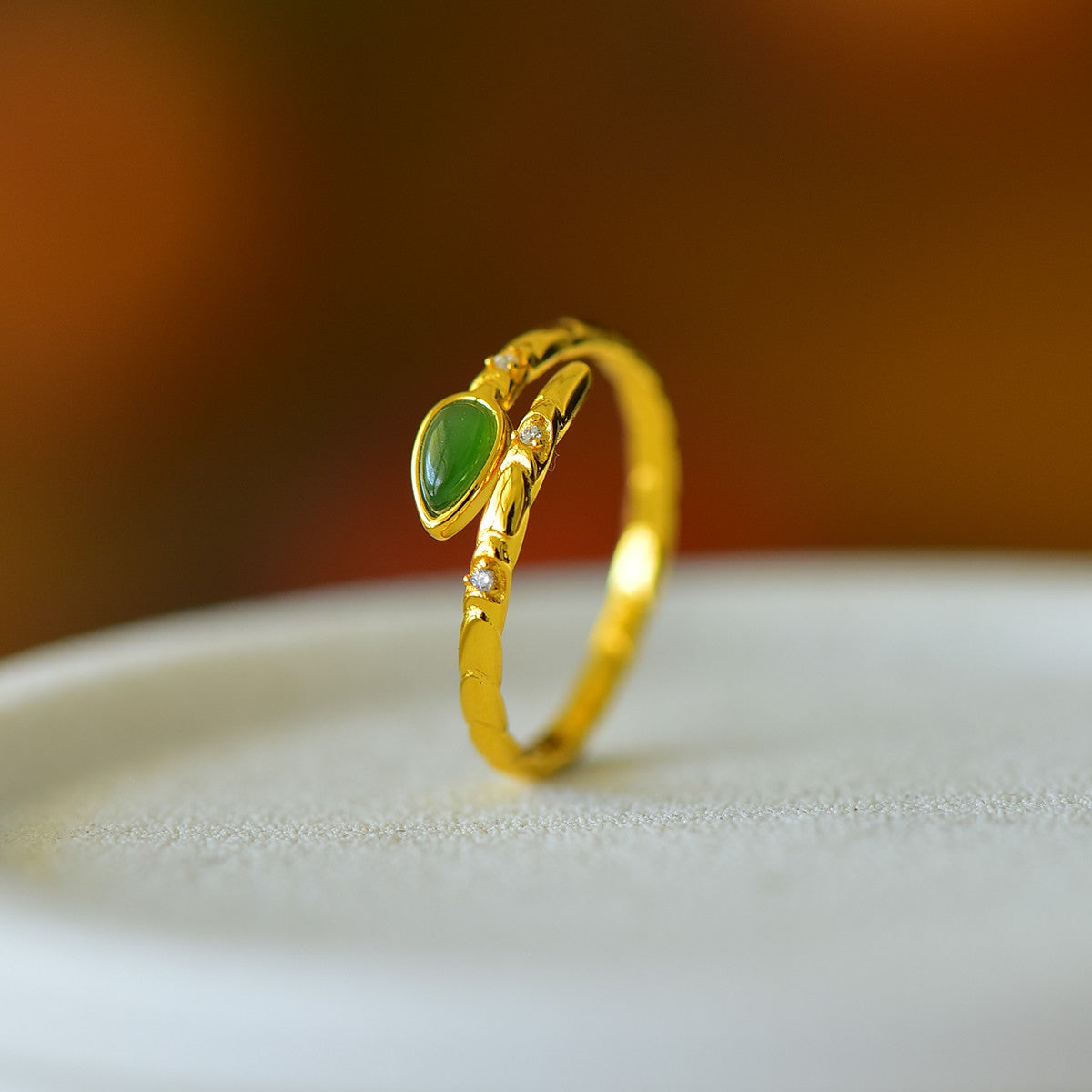 S925 Silver Nephrite Green Jade Water-drop Ring - Simple Style