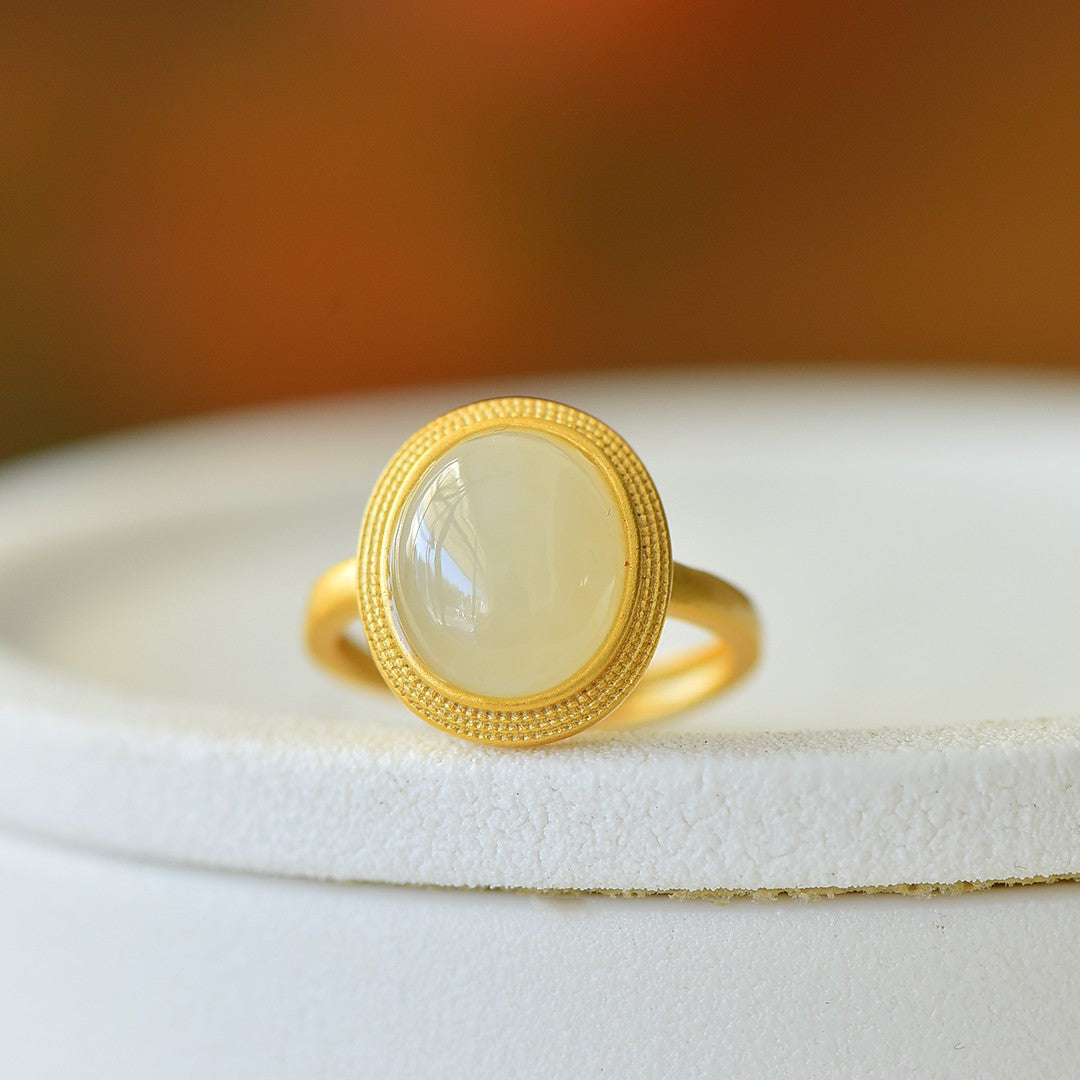 S925 Silver Nephrite Jade Elegant Simple Ring