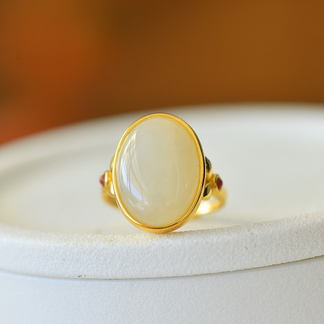 S925 Sterling Silver Nephrite Jade Simple Fashion Ring - Minimalist