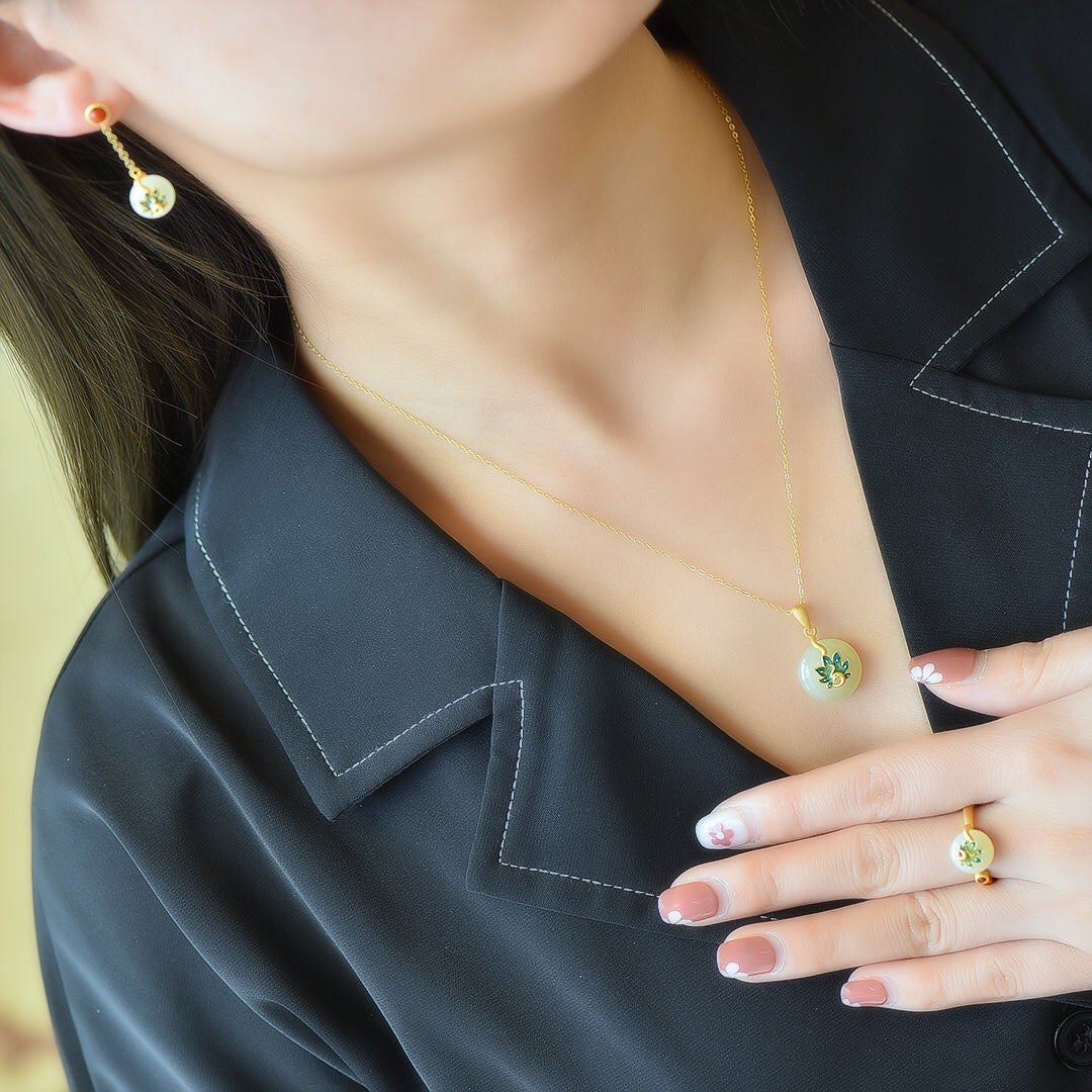 S925 Silver Nephrite Jade Peace & Phoenix Jewelry Set