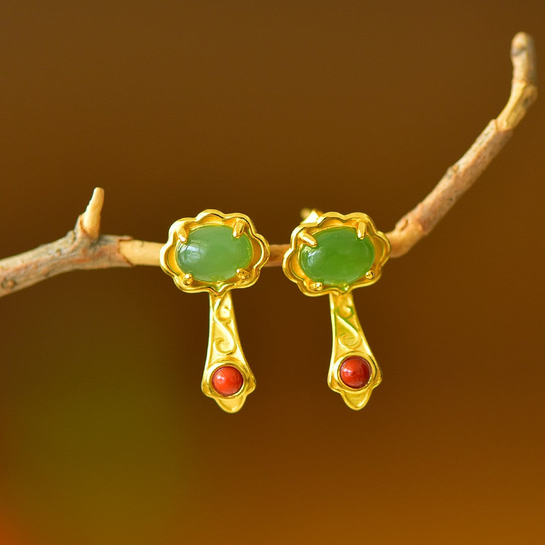 925_Silver_Nephrite_Green_Jade_Earrings_Exquisite_Fine_Texture