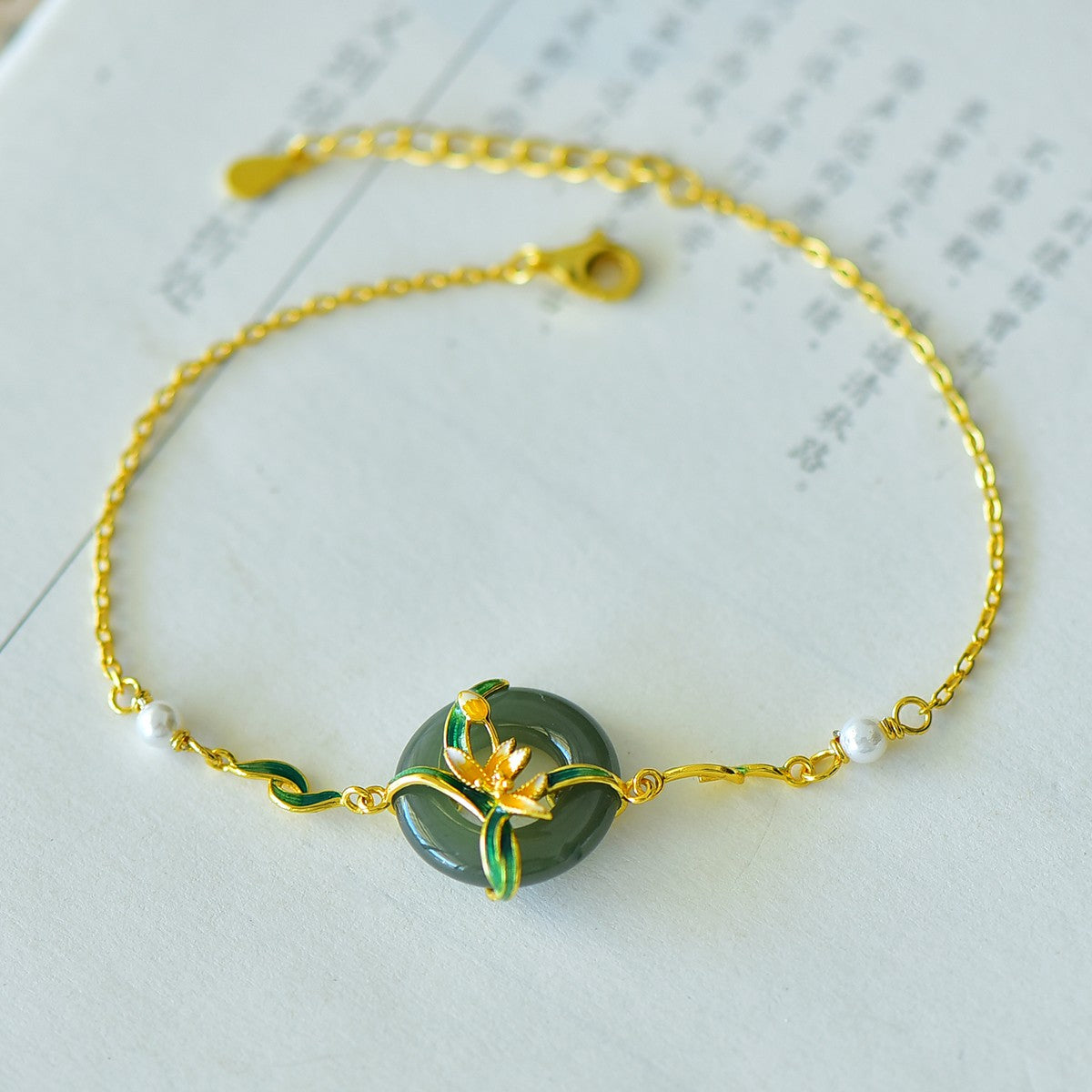 S925 Silver Nephrite Jade Bangle - Lotus & Peace Ring Artisan Style