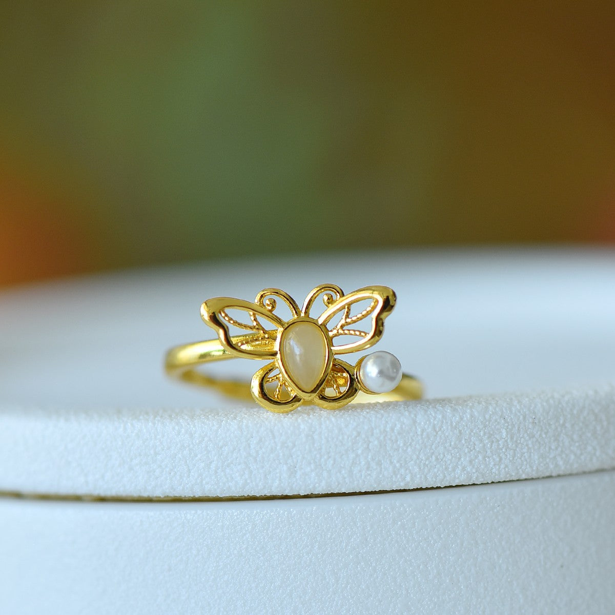 S925 Silver Nephrite Jade Butterfly Hollow-out Ring - Unique Design