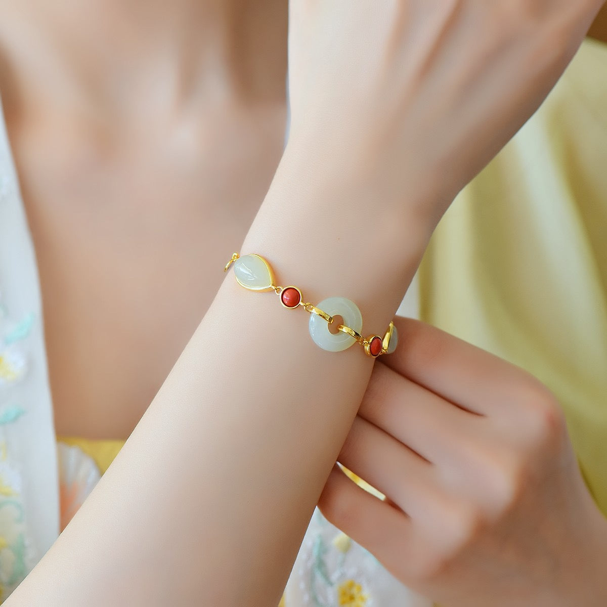 S925 Silver Nephrite Jade Bangle - Plum Blossom Peace Ring Design
