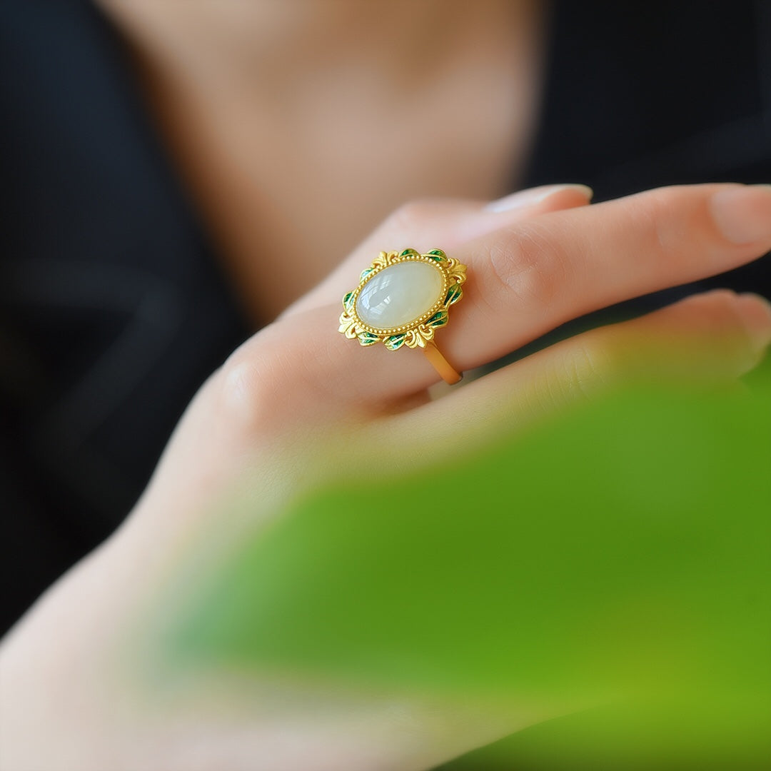 S925 Sterling Silver Nephrite Jade Spring Swallow Ring - Romantic Luck