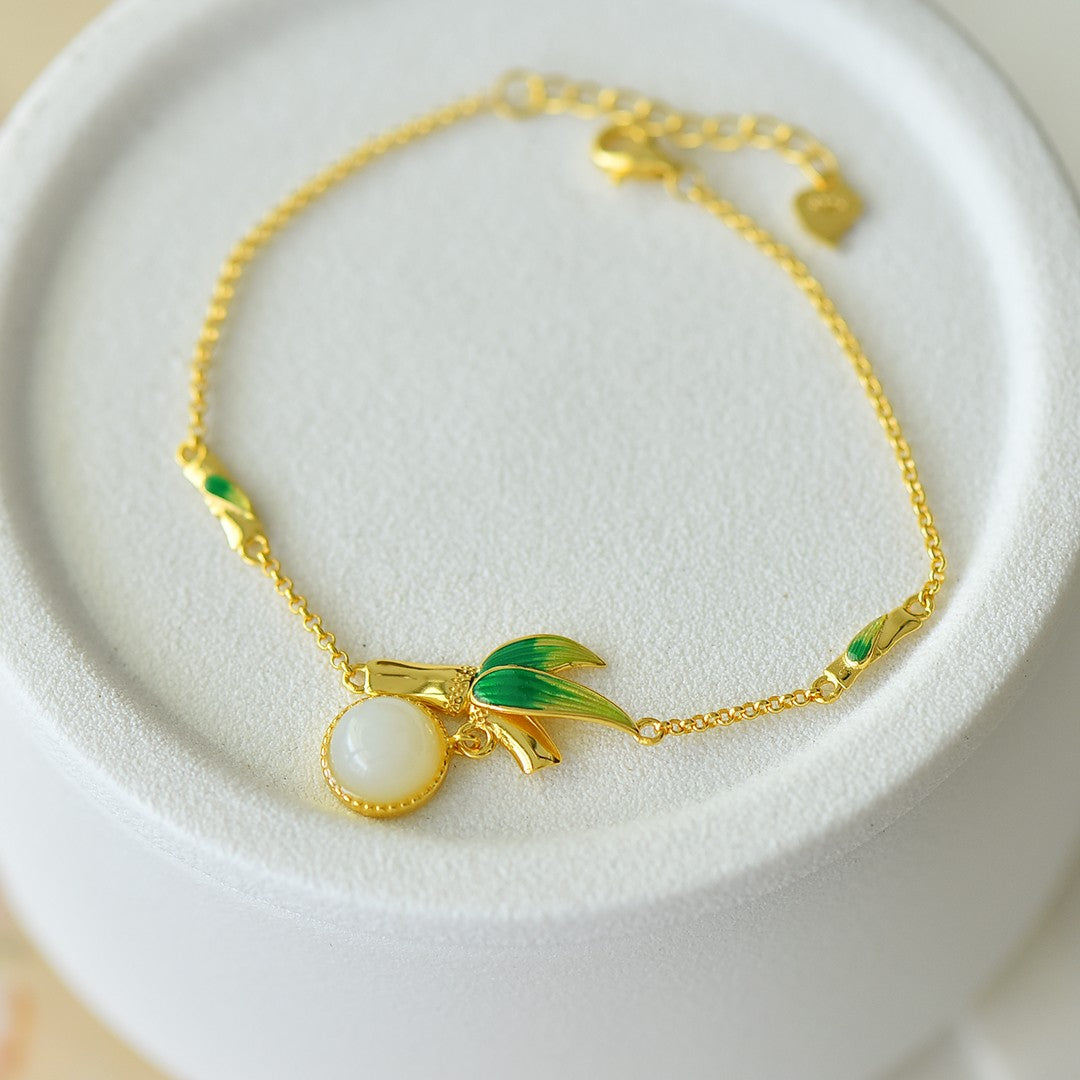 S925 Sterling Silver Enamel Nephrite Jade Bangle - Phoenix Tail Design