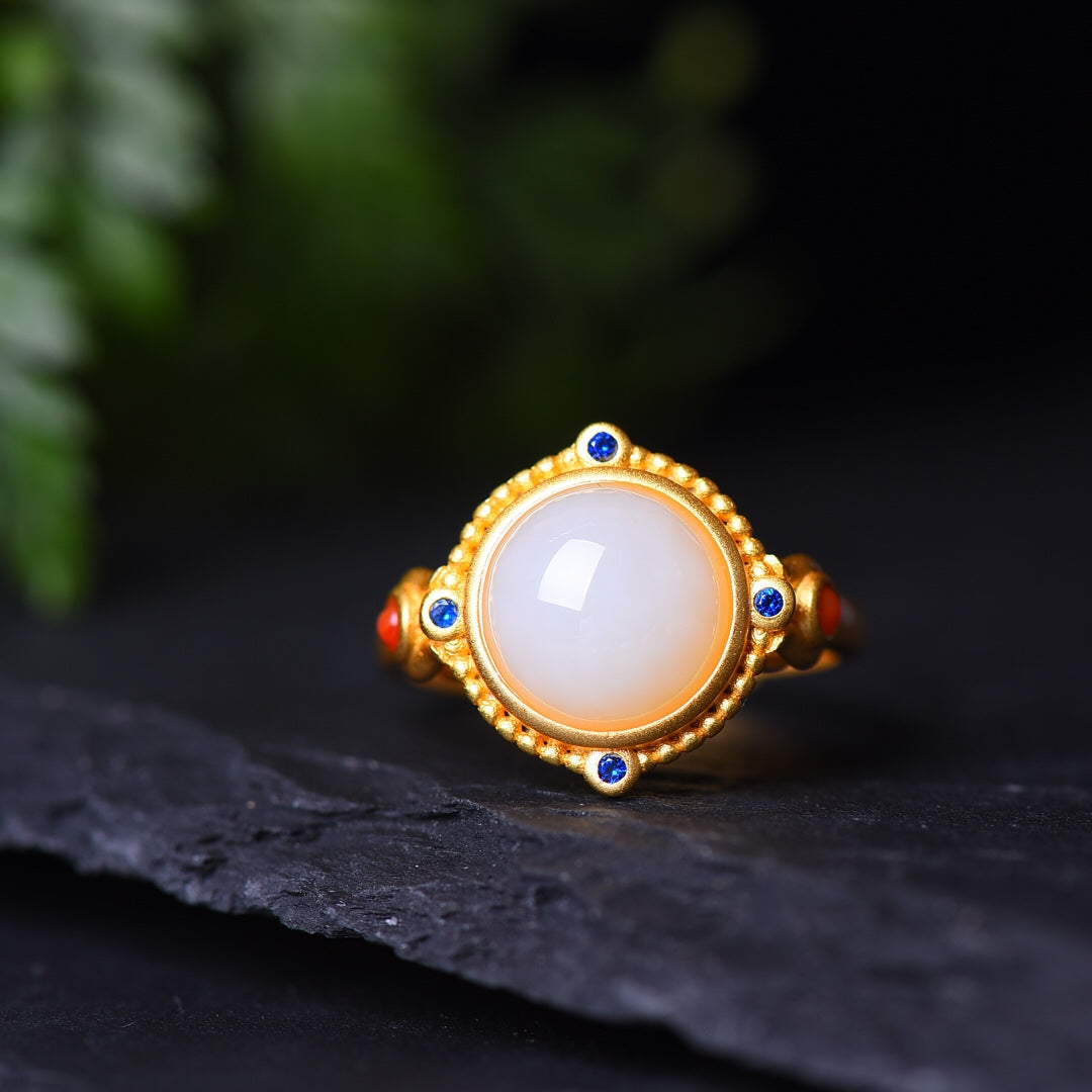 S925 Silver Nephrite Jade Frosted Gold Jewelry Set - Luxury Collection
