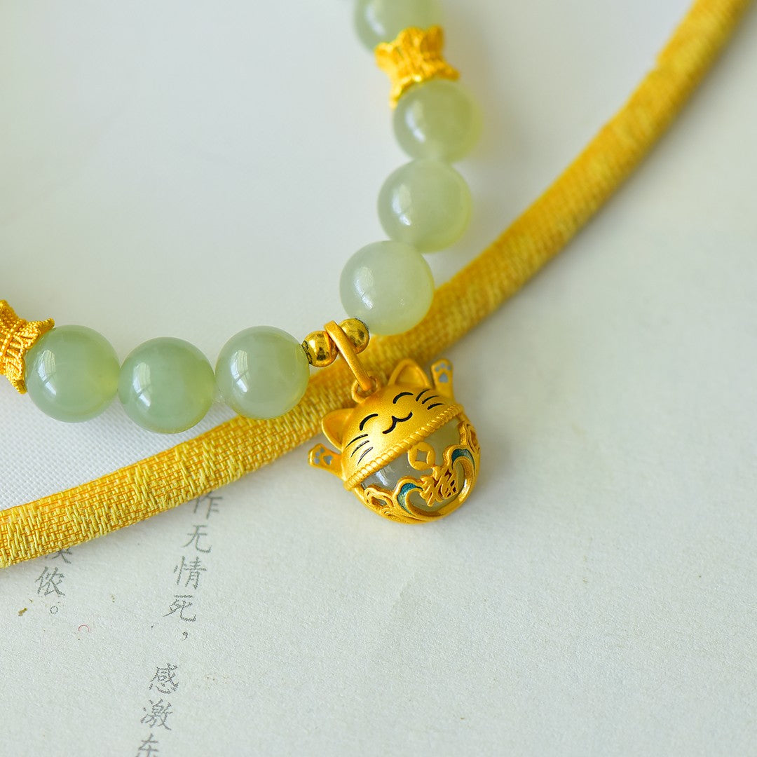 S925 Sterling Silver Nephrite Jade Bangle - Jade Rabbit & Moon Design