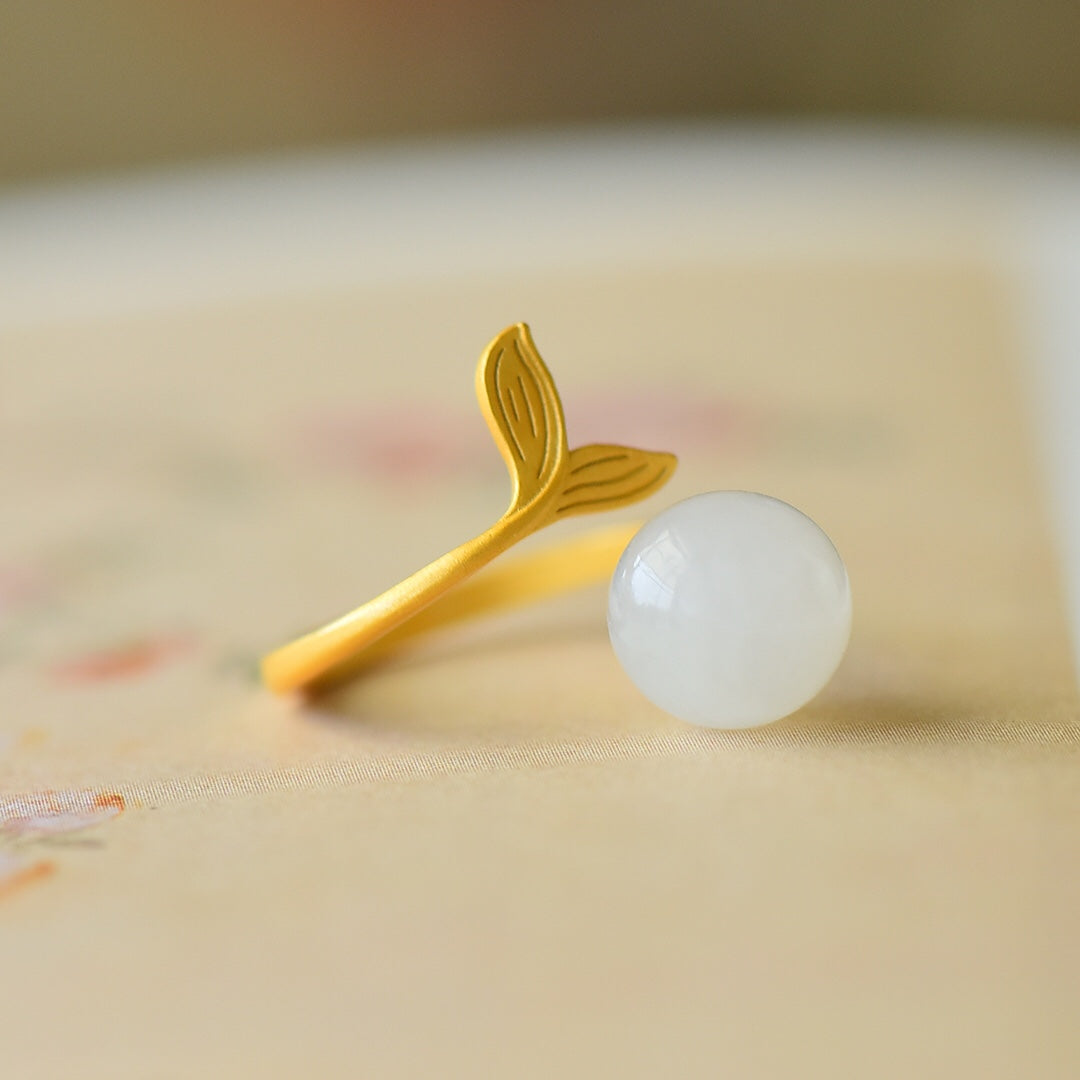 S925 Silver Nephrite Jade Mermaid Tail Ring - Unique Fashion Jewelry