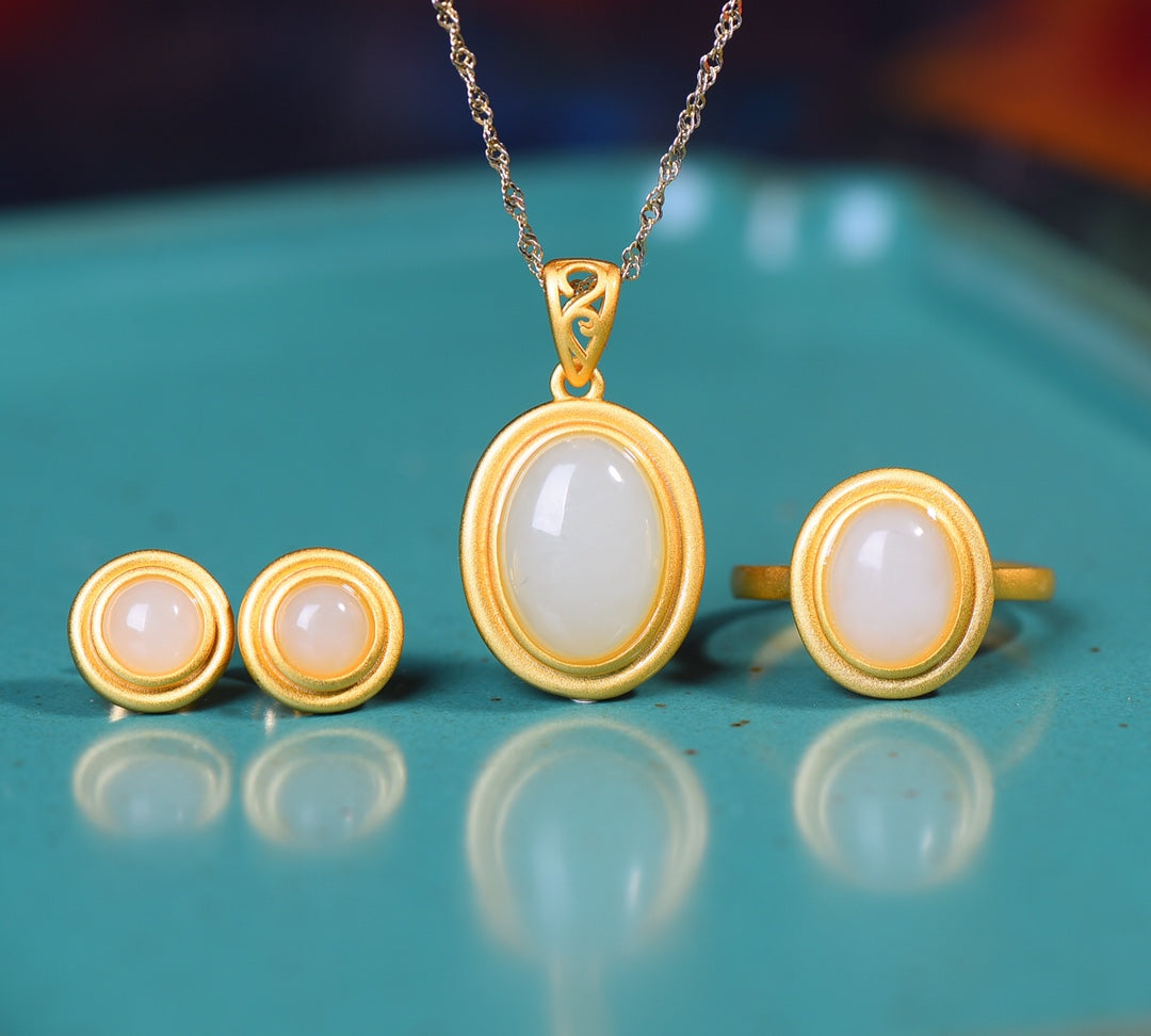 S925 Silver Nephrite Jade Jewelry Set - Luxury Collection