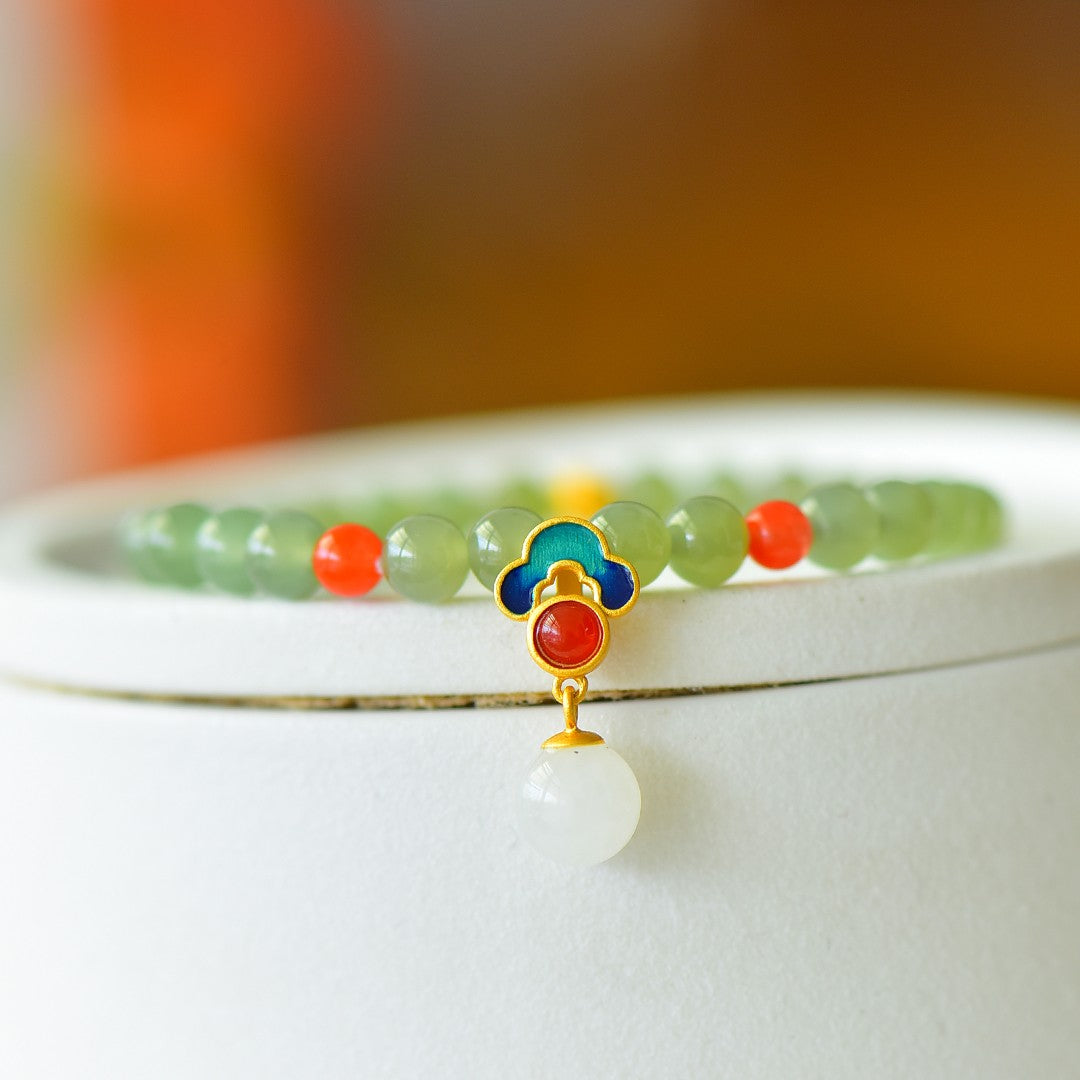 S925 Sterling Silver Nephrite Jade Bangle - Autumn Chrysanthemum Style