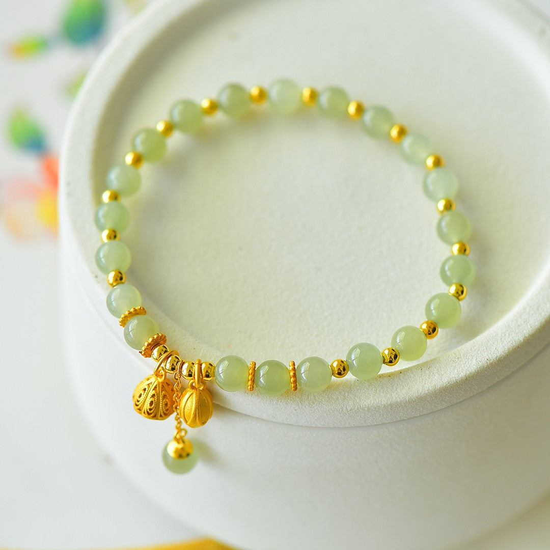 S925 Sterling Silver Nephrite Jade Bangle - Hollow Luck Charm Design