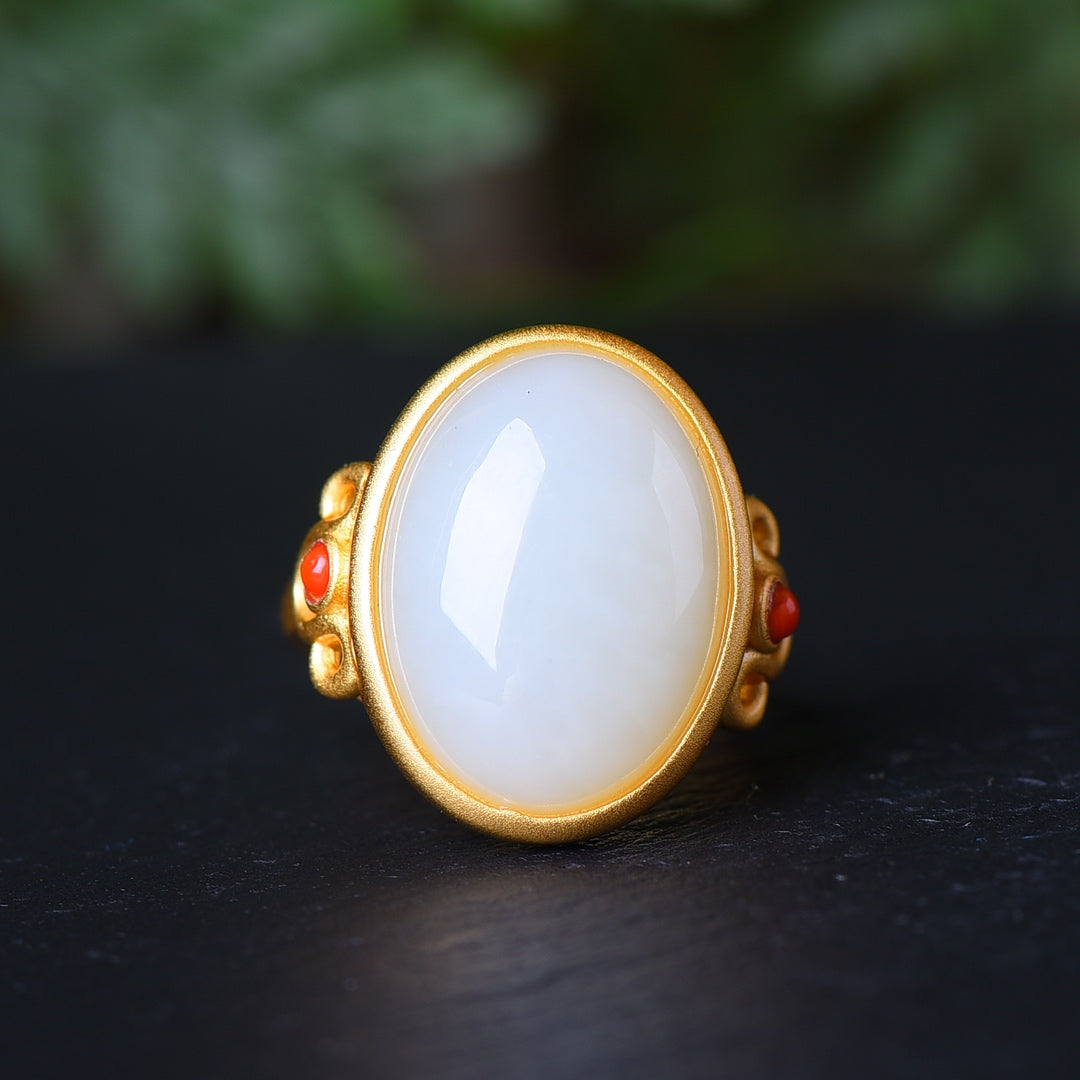 S925 Sterling Silver Nephrite Jade Ring - Modern Minimalist Design