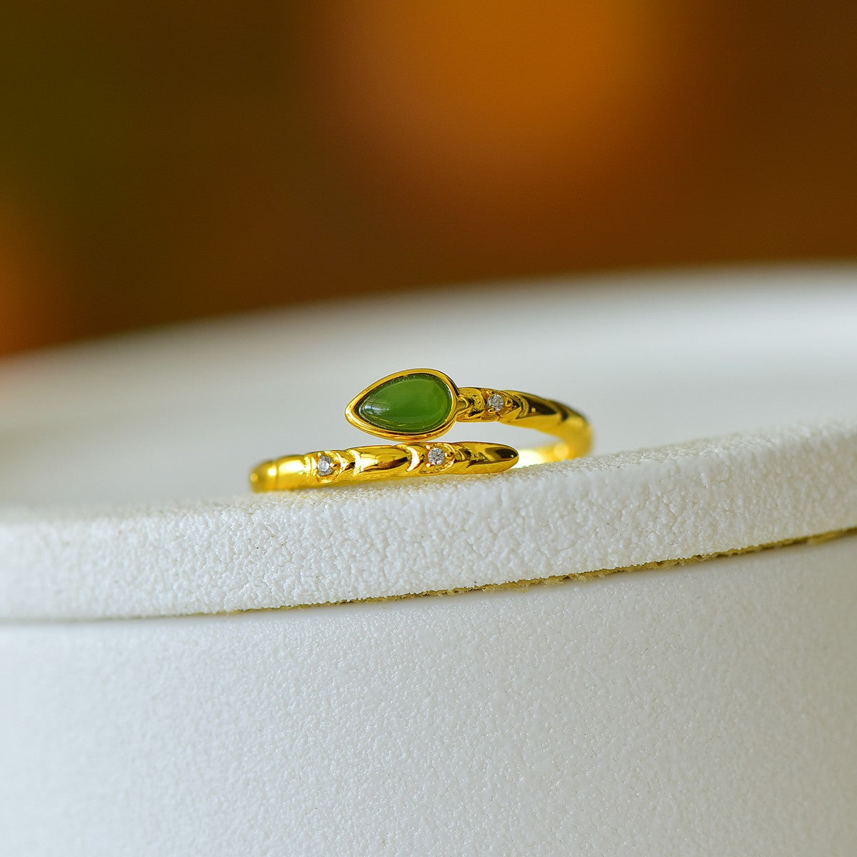 S925 Silver Nephrite Green Jade Water-drop Ring - Simple Style