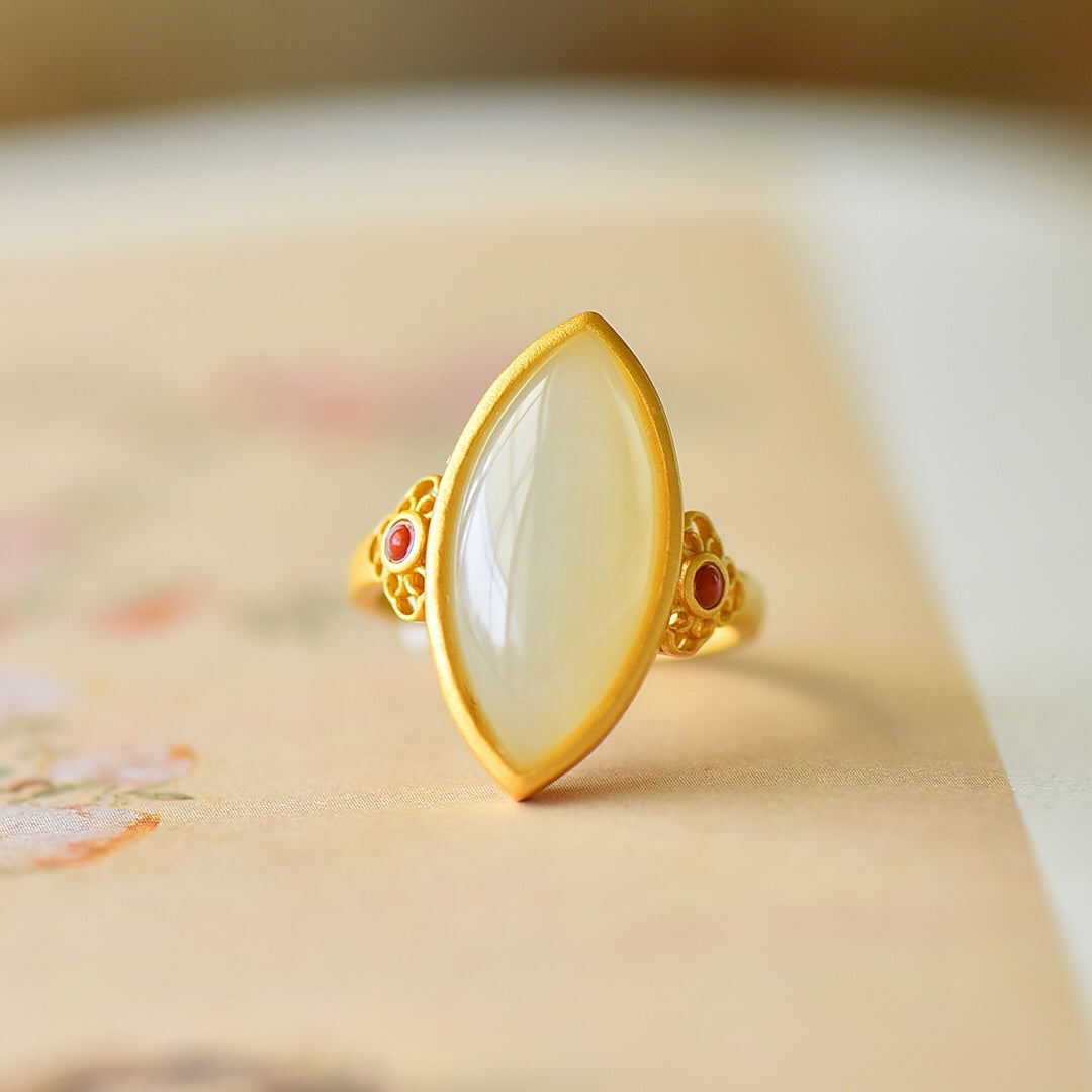 S925 Silver Nephrite Jade Ring - Frosted Gold Minimalist Design