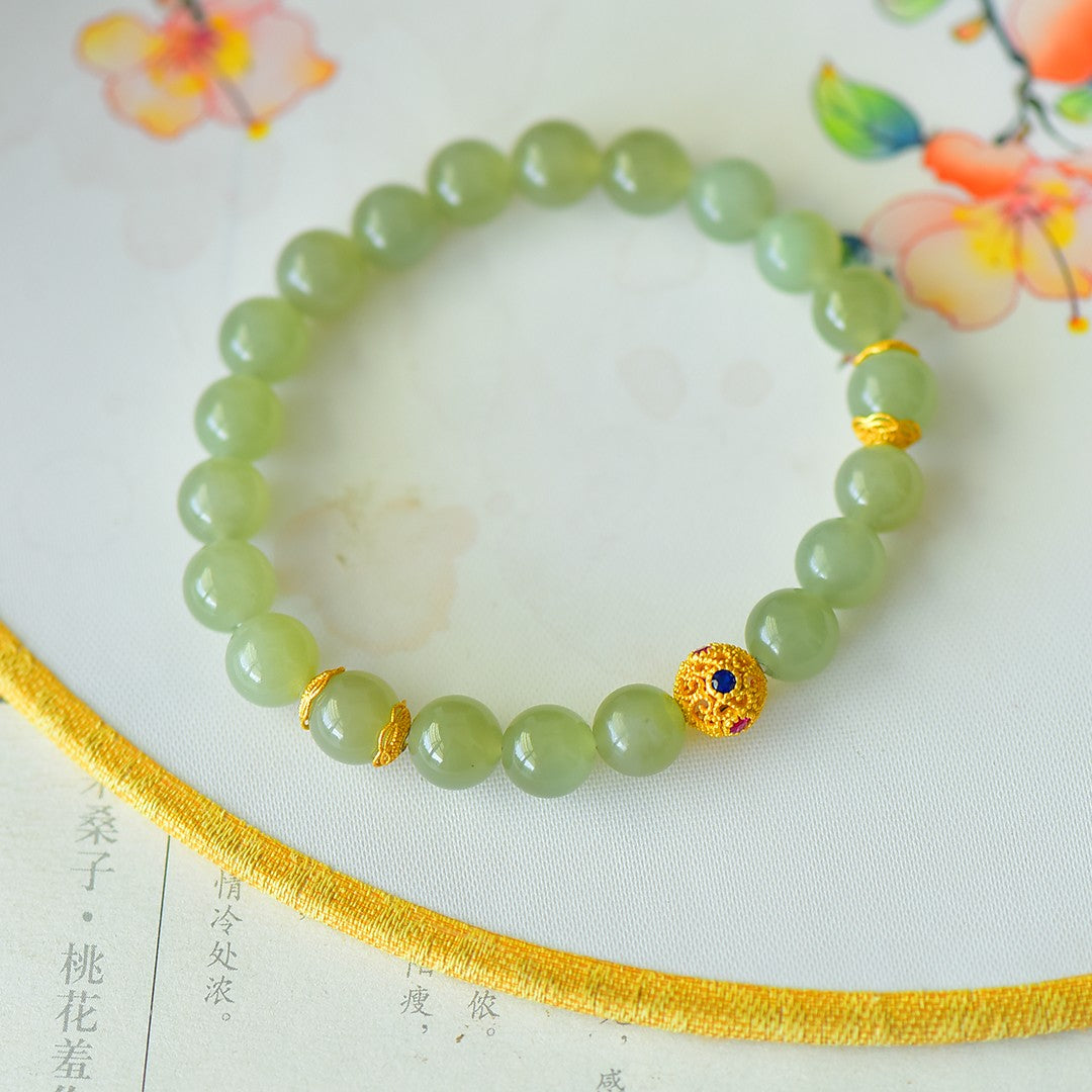 S925 Silver Enamel Nephrite Jade Bangle - Success Fine Texture Style