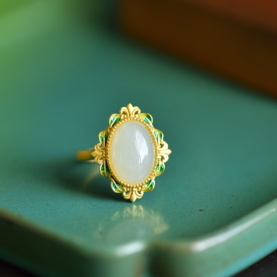 S925 Sterling Silver Nephrite Jade Spring Swallow Ring - Romantic Luck