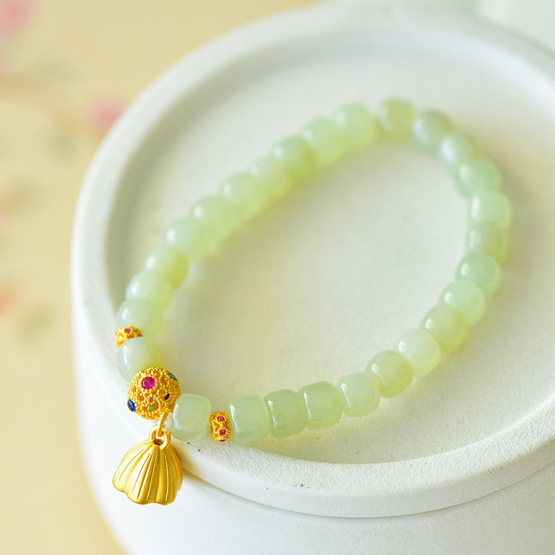 S925 Sterling Silver Nephrite Jade Bangle - Success Ruyi Abacus Style