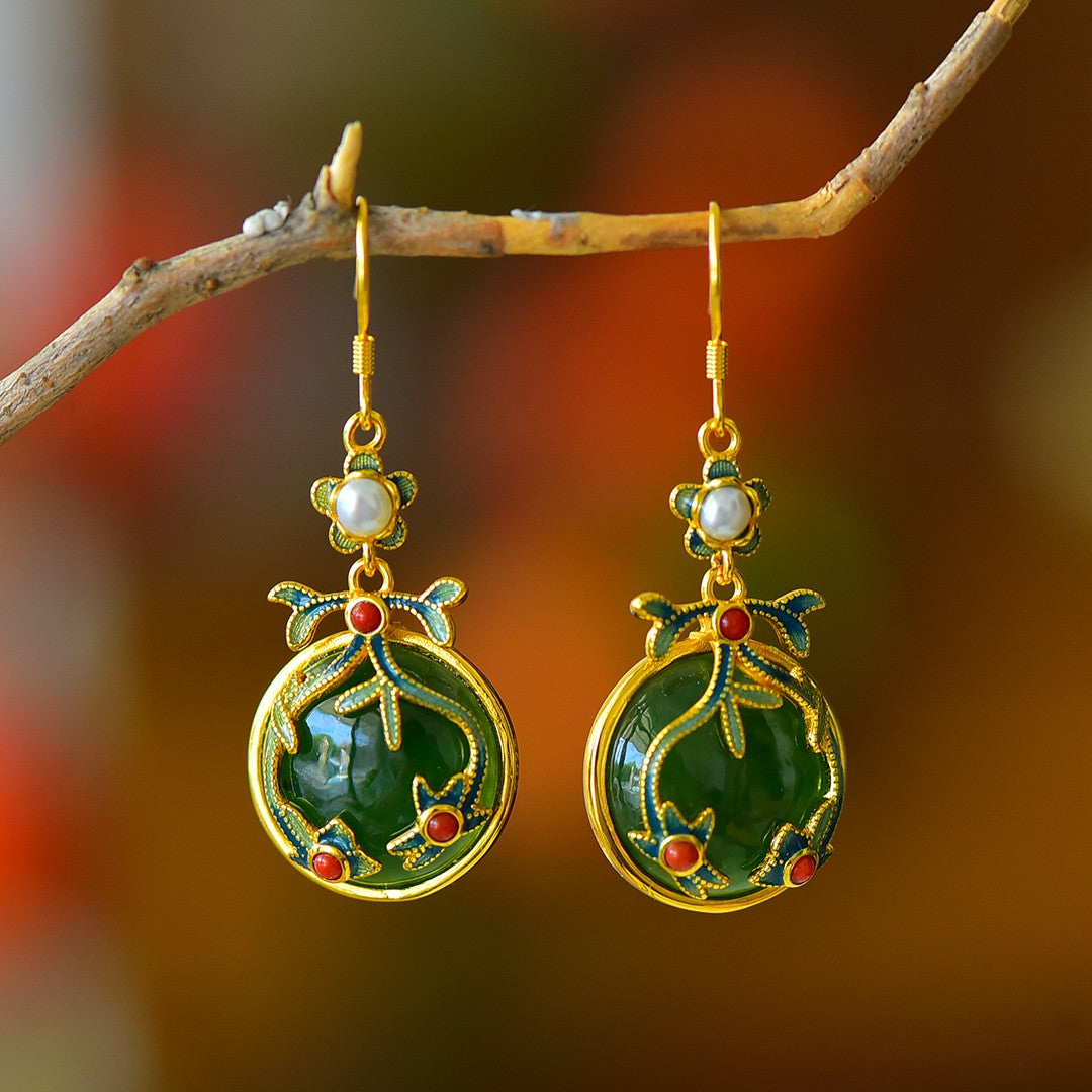 925_Silver_Nephrite_Green_Jade_Earrings_Elegant