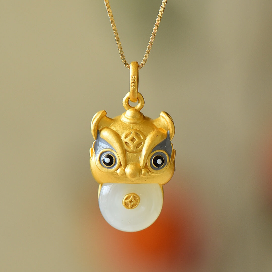 S925_Sterling_Silver_Hetian_Jade_Pendant_Ping_An_Kou_Lion_Dance