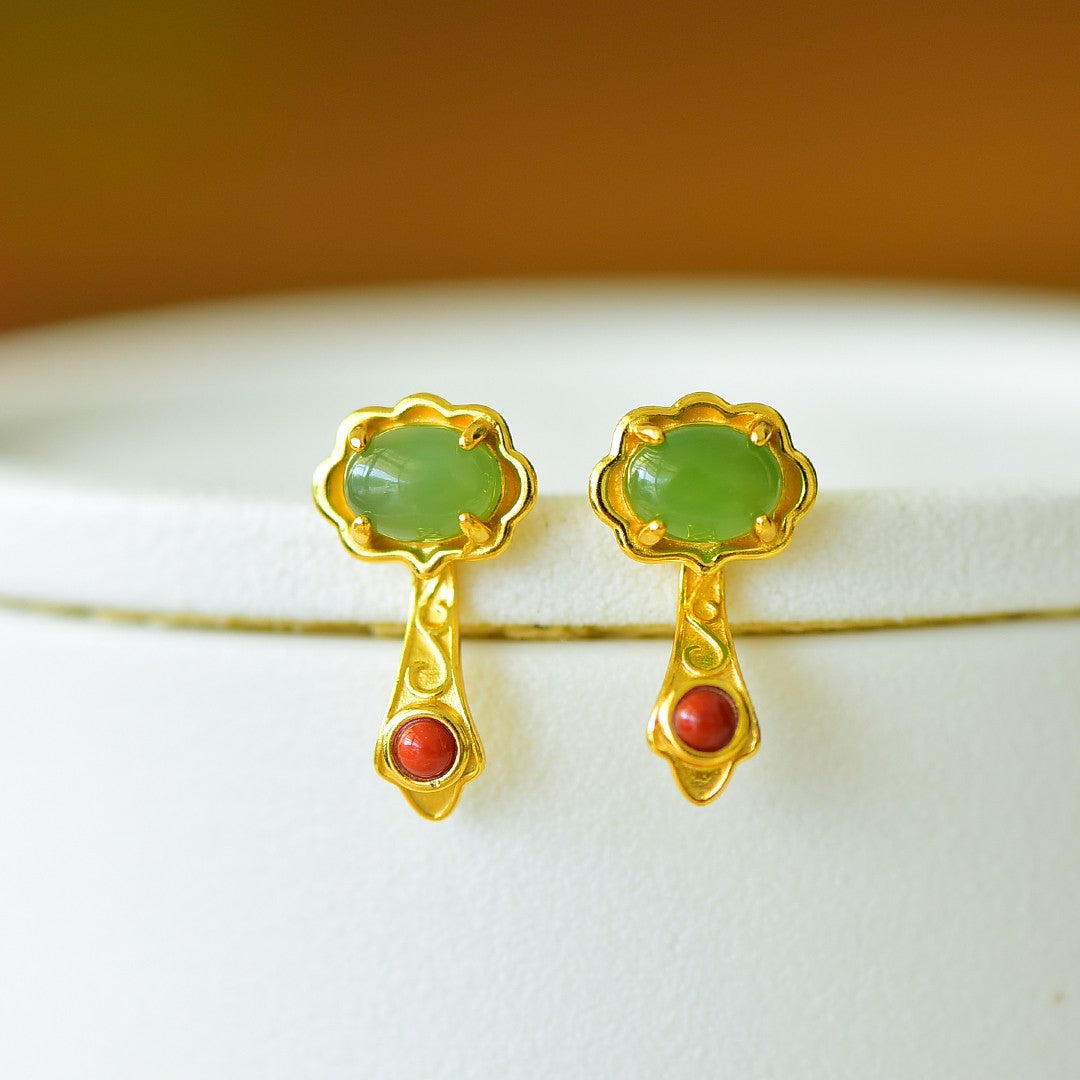 925_Silver_Nephrite_Green_Jade_Earrings_Exquisite_Fine_Texture