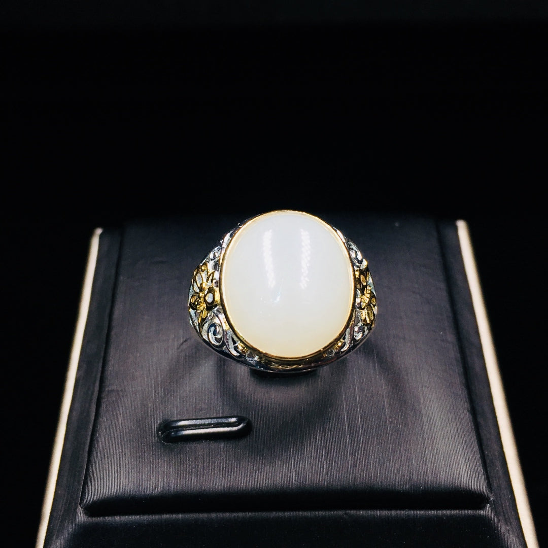 S925 Sterling Silver Nephrite Jade Elegant Simple Ring