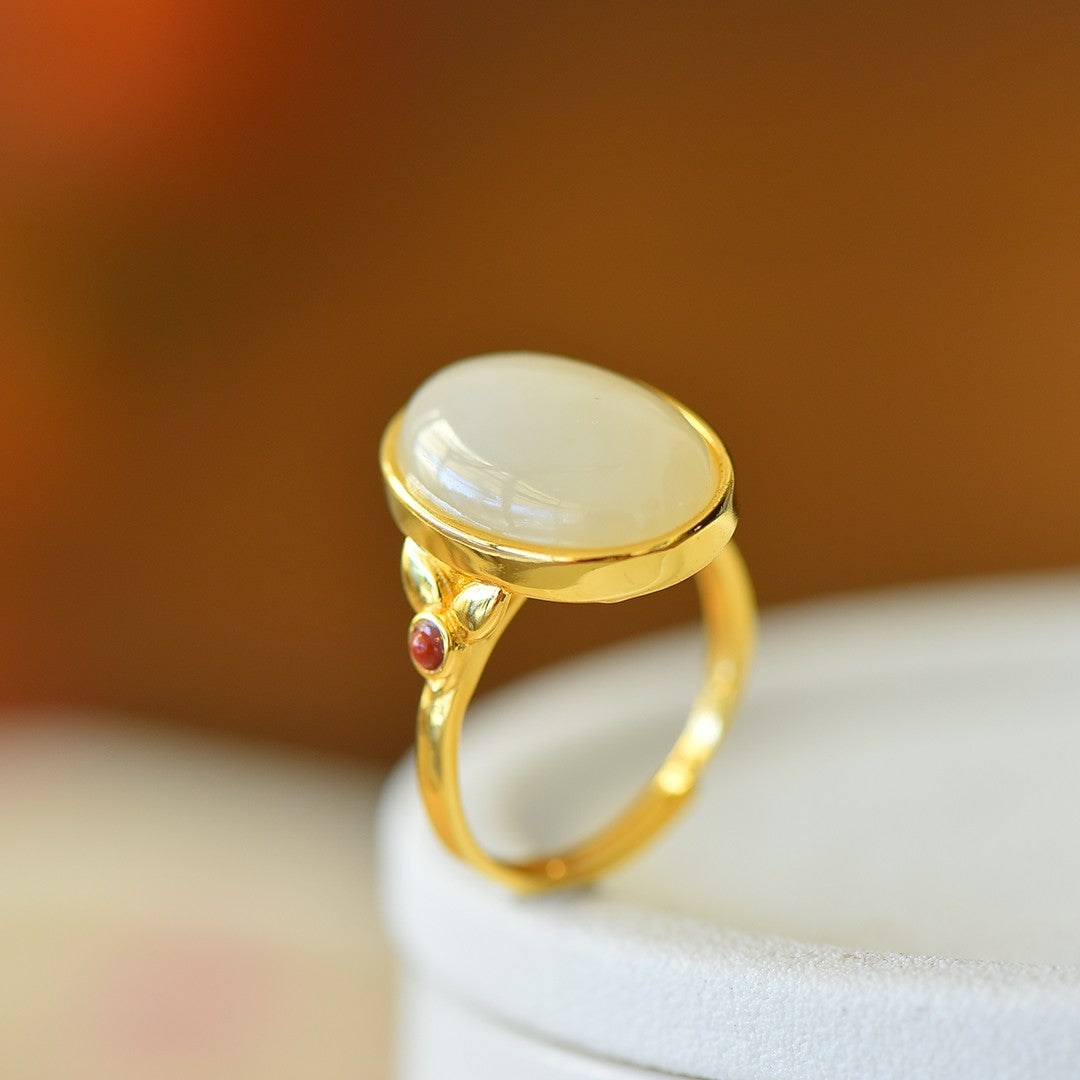 S925 Sterling Silver Nephrite Jade Simple Fashion Ring - Minimalist