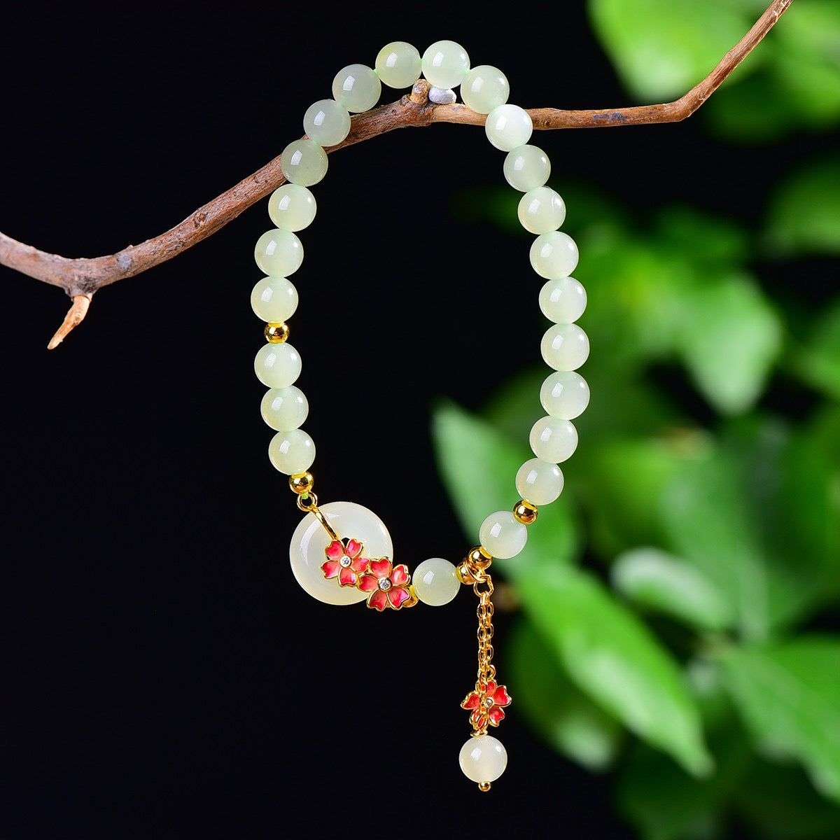 S925 Sterling Silver Green Jade Bangle - Ruyi Enamel Fine Jewelry