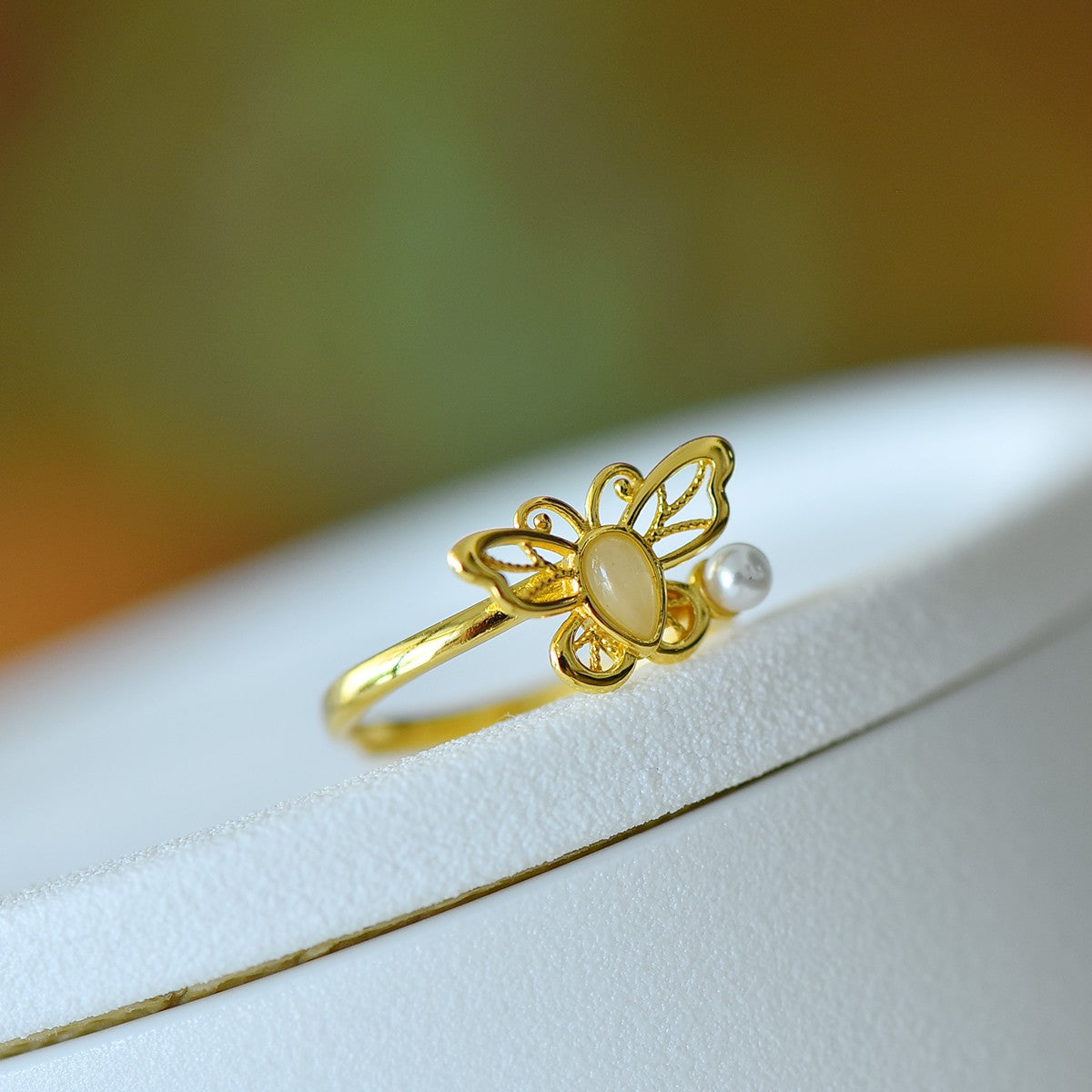 S925 Silver Nephrite Jade Butterfly Hollow-out Ring - Unique Design