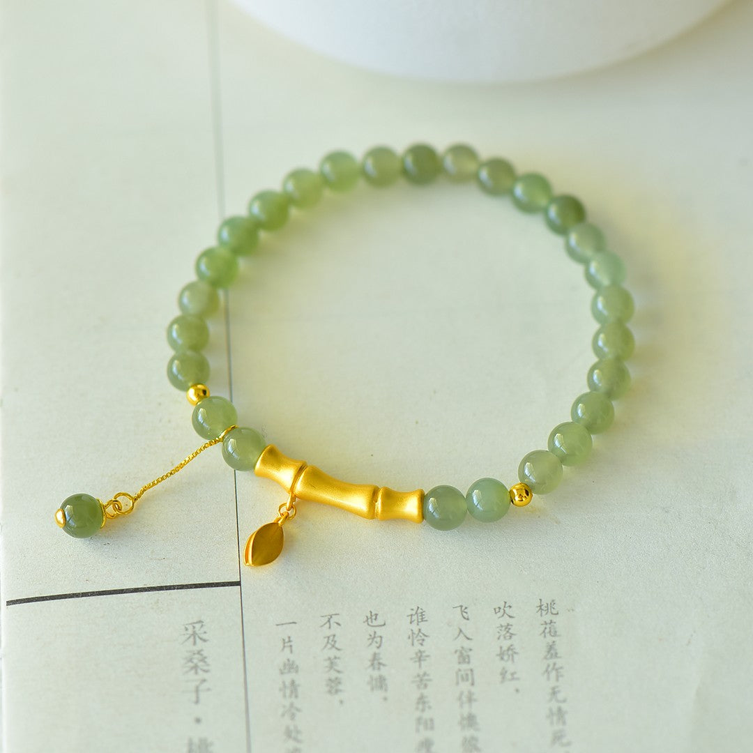 S925 Sterling Silver Nephrite Jade Bangle - Bamboo Joint Success Design