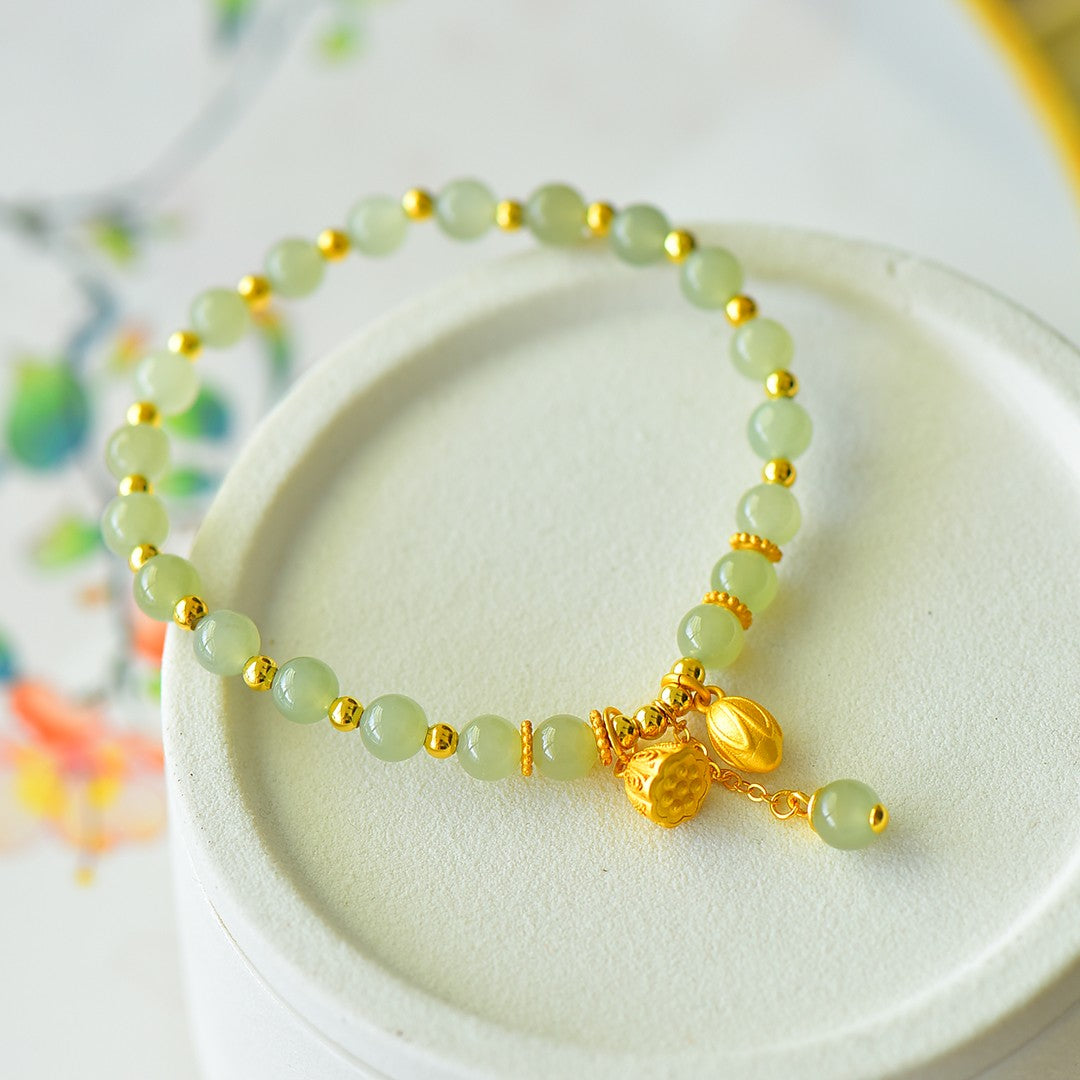 S925 Sterling Silver Nephrite Jade Bangle - Hollow Luck Charm Design