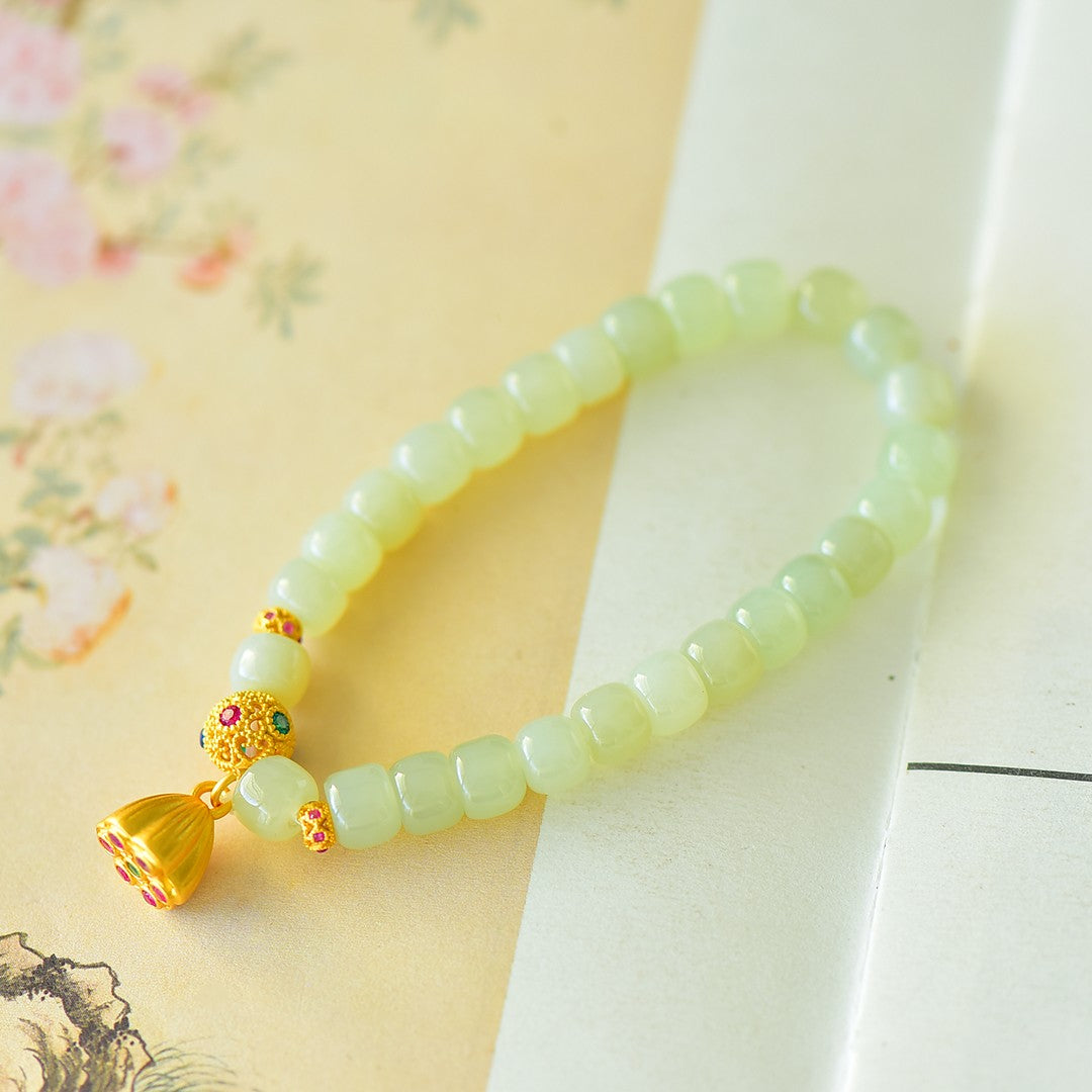S925 Sterling Silver Nephrite Jade Bangle - Success Ruyi Abacus Style