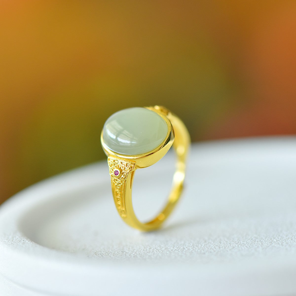 S925 Silver Nephrite Jade Cabochon Ring - Unique Artisan Style