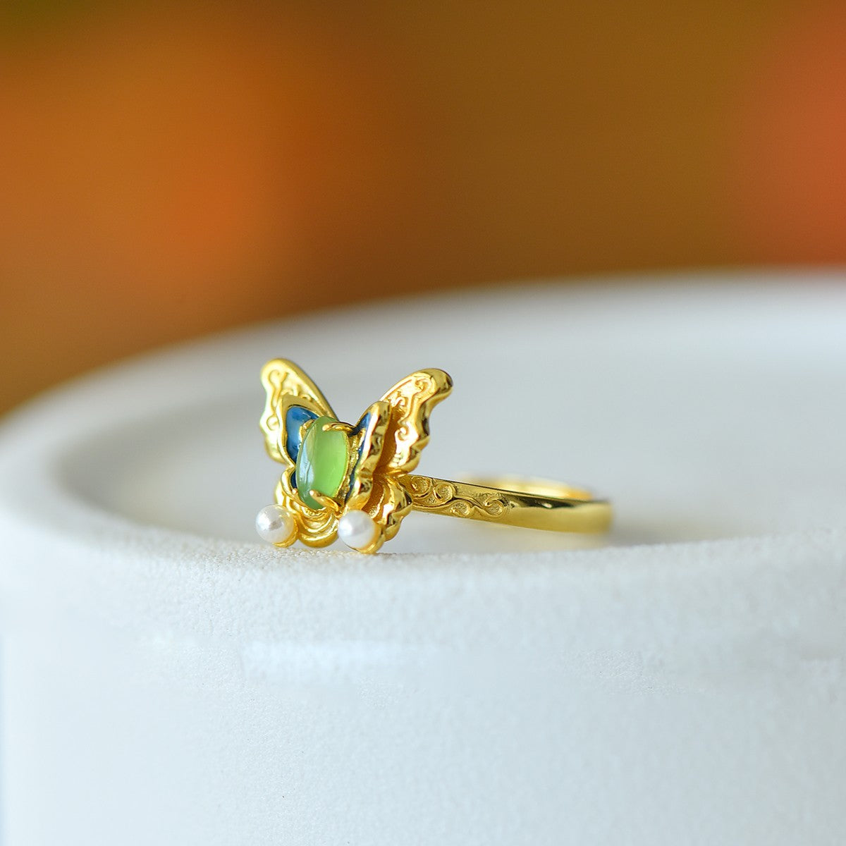 S925 Silver Nephrite Jade Butterfly Ring - Artisan Crafted