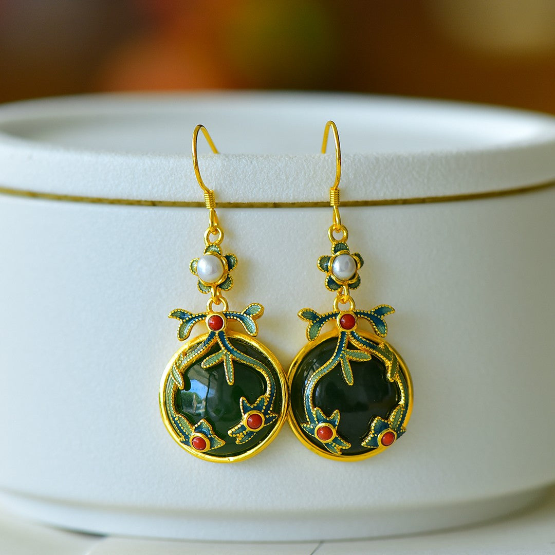 925_Silver_Nephrite_Green_Jade_Earrings_Elegant