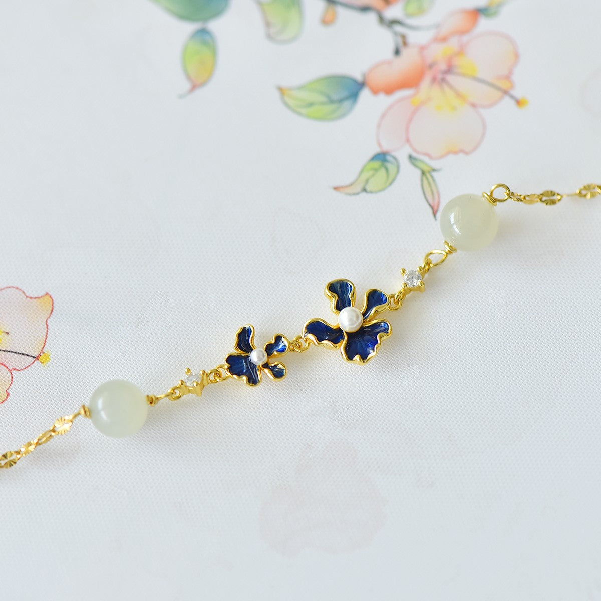 S925 Silver Nephrite Jade Bangle - Orchid Bead Fine Texture Jewelry