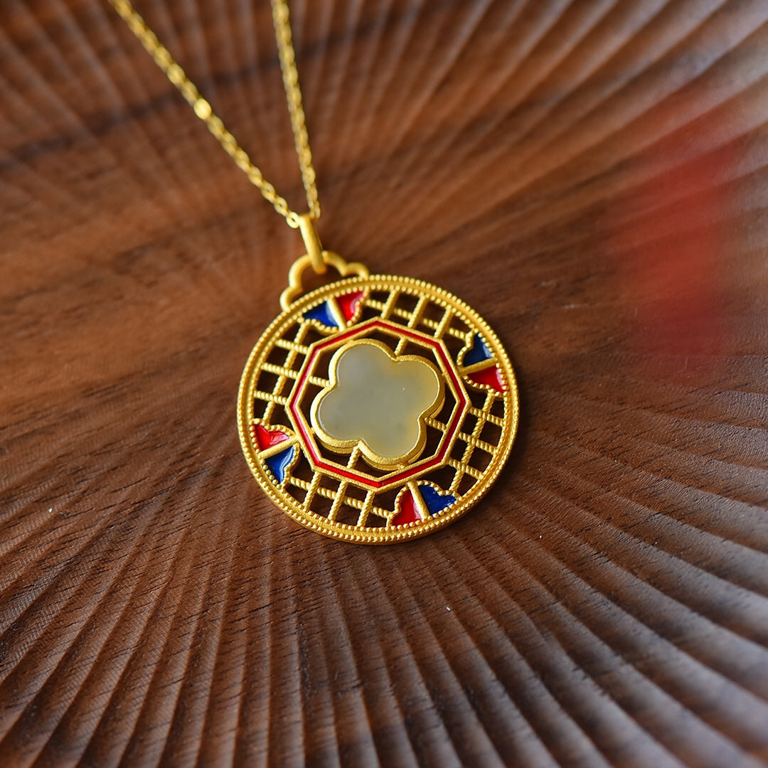 S925_Sterling_Silver_Hetian_Jade_Pendant_Clover