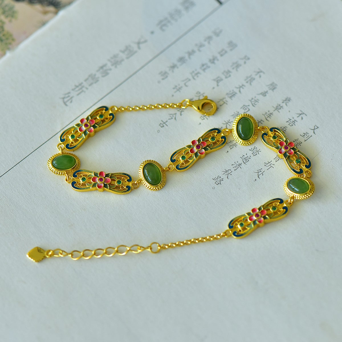 S925 Sterling Silver Nephrite Jade Bangle - Plum Blossom Unique Design