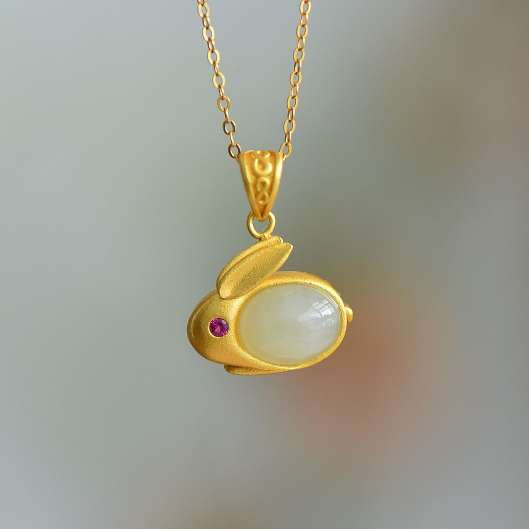 S925_Sterling_Silver_Hetian_Jade_Pendant_Jewelry_Set_Rabbit