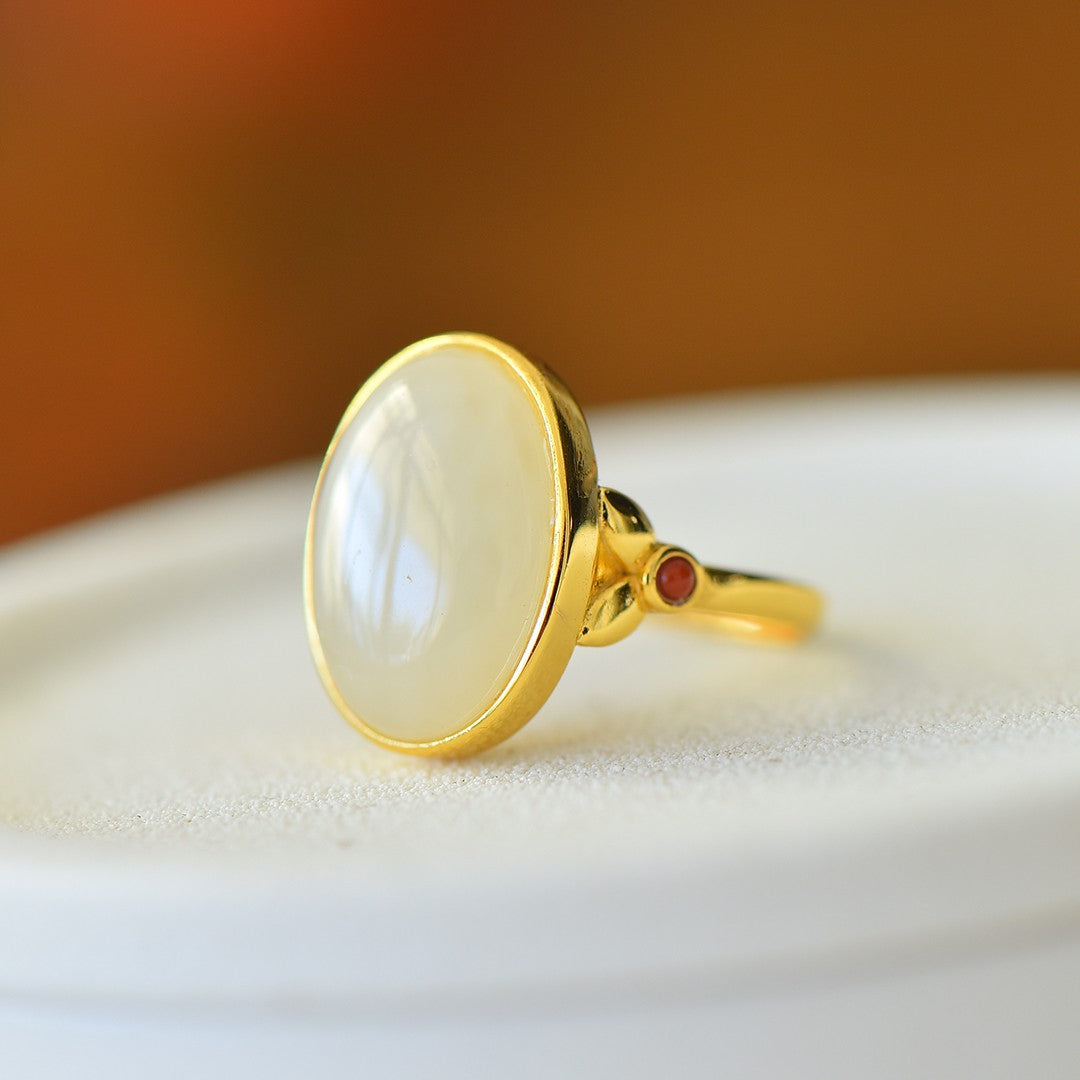 S925 Sterling Silver Nephrite Jade Simple Fashion Ring - Minimalist