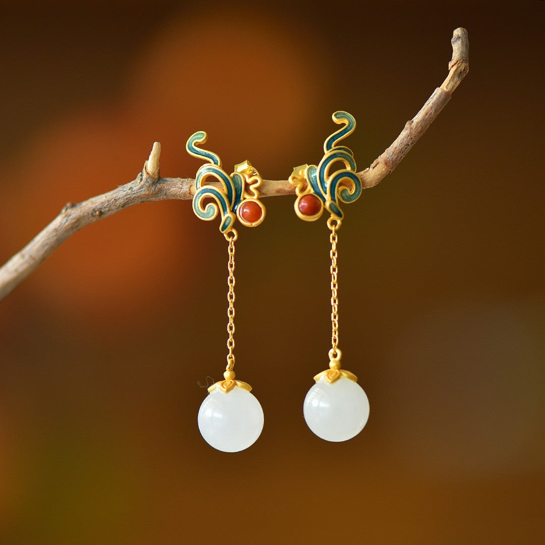 S925 Silver Enamel Nephrite Jade Fullness Jewelry Set - Elegant Collection
