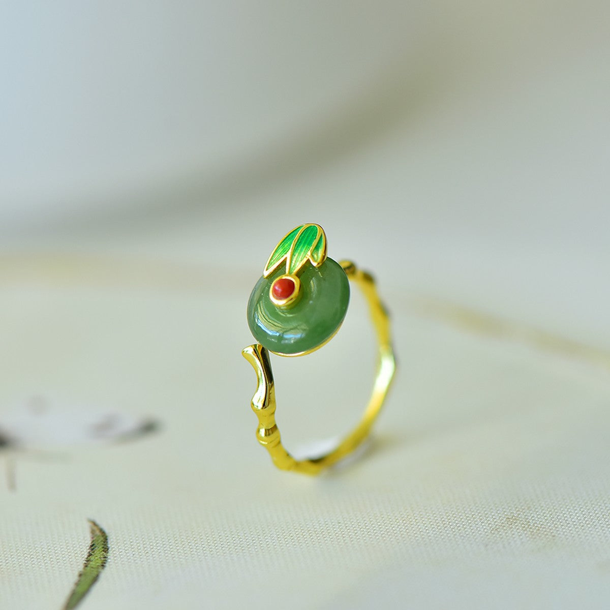 S925 Silver Nephrite Jade Bamboo Joint Success Ring - Success Motif