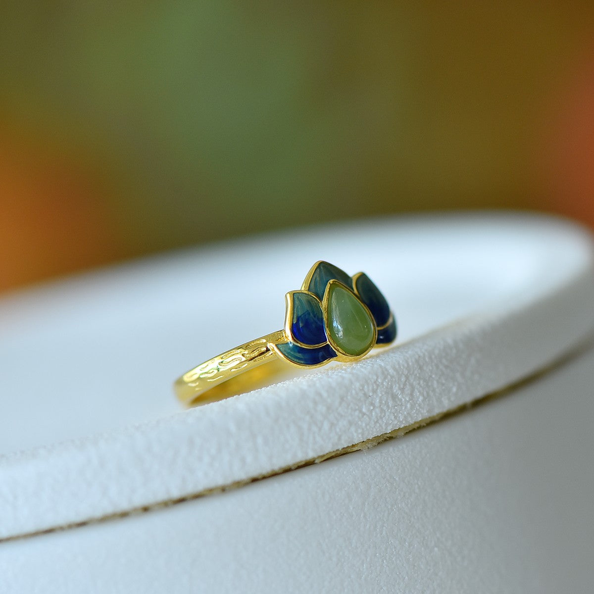 S925 Silver Nephrite Jade Lotus Water-drop Ring - Unique Design