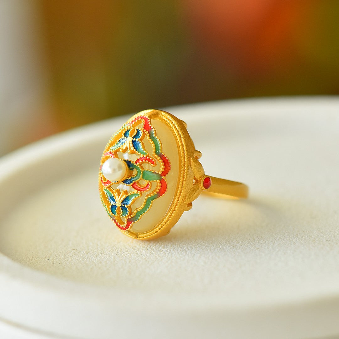 S925 Silver Nephrite Jade Double Butterfly Ring - Romantic Design
