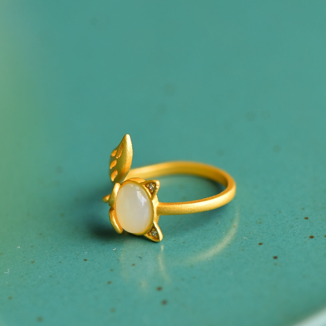 S925 Sterling Silver Nephrite Jade Fox Ring - Romantic Luck