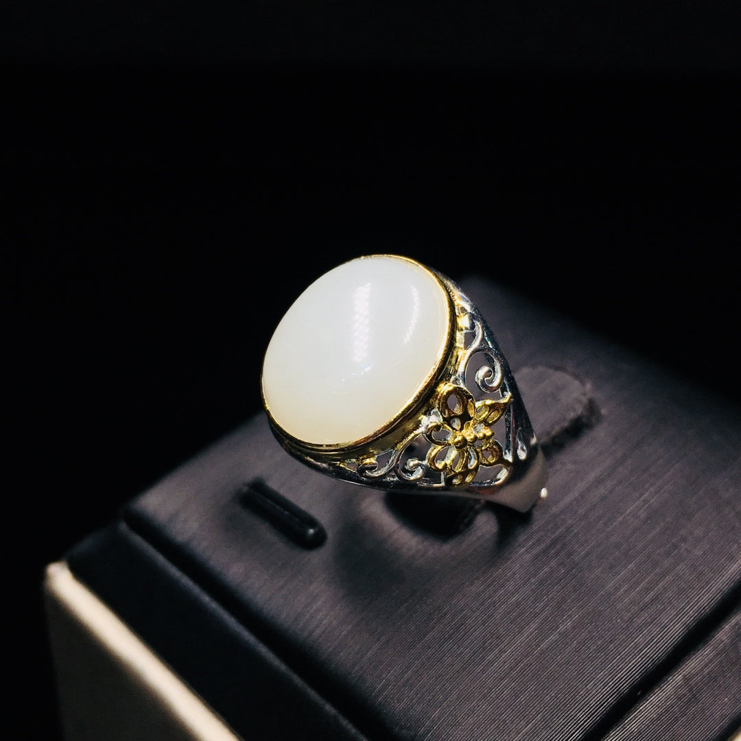 S925 Sterling Silver Nephrite Jade Elegant Simple Ring