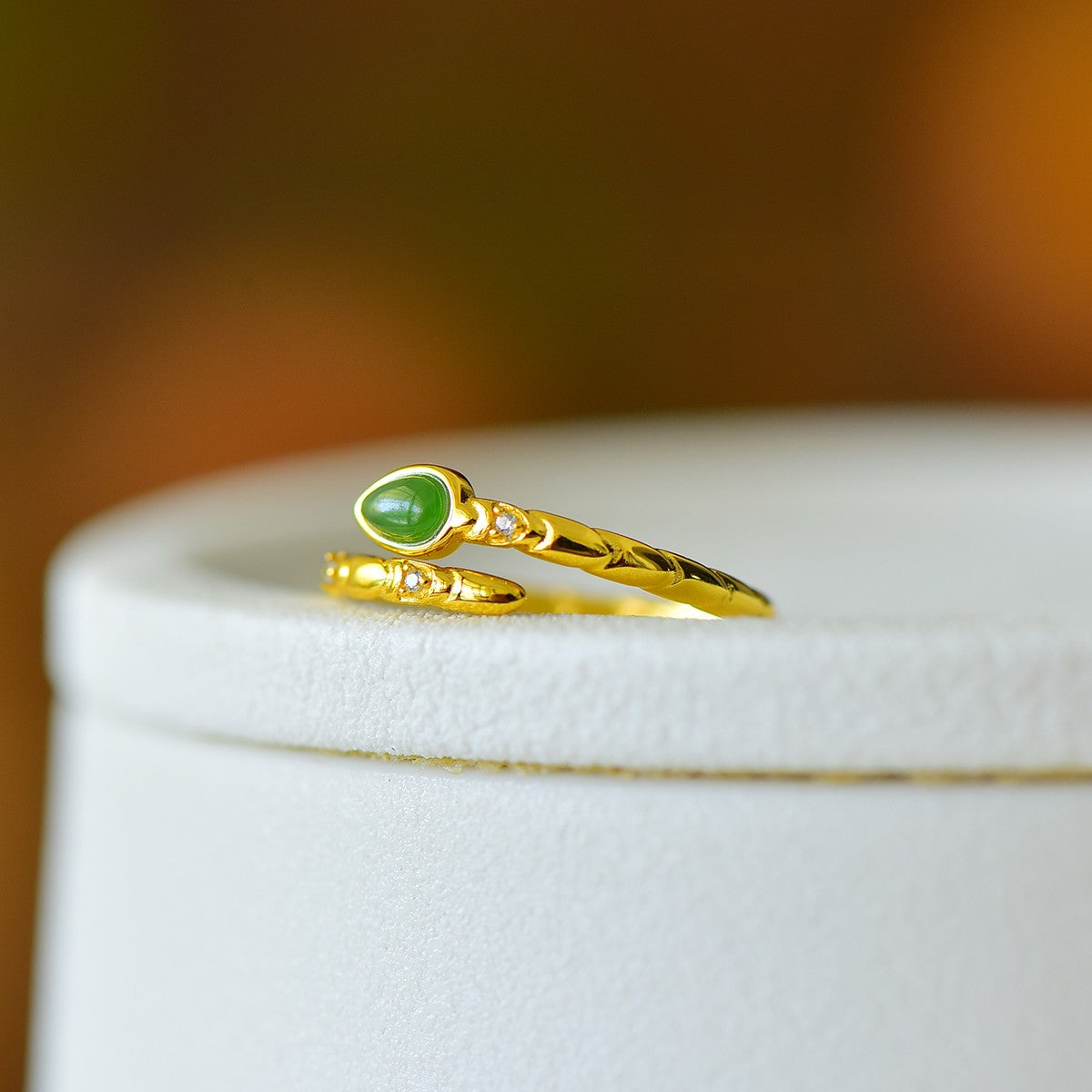 S925 Silver Nephrite Green Jade Water-drop Ring - Simple Style