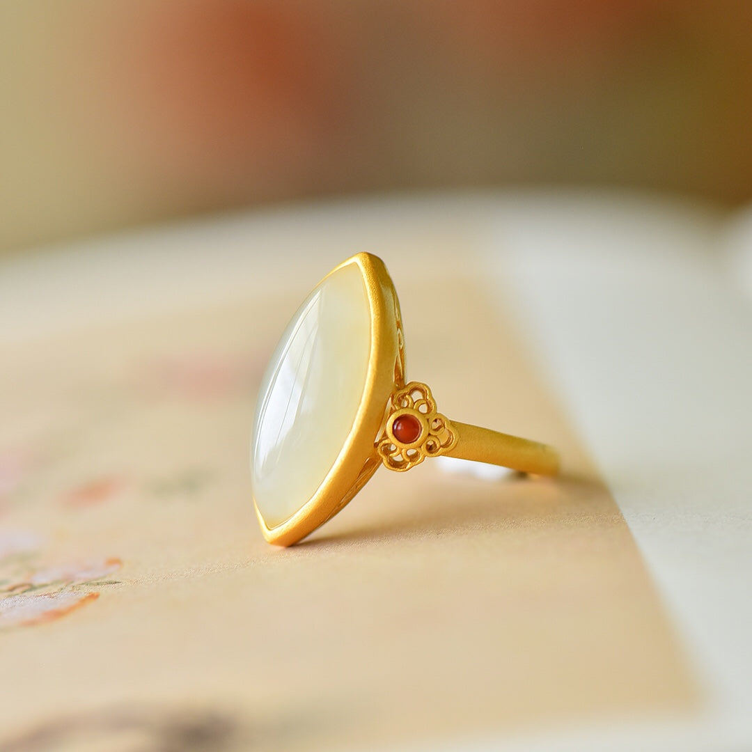 S925 Silver Nephrite Jade Ring - Frosted Gold Minimalist Design