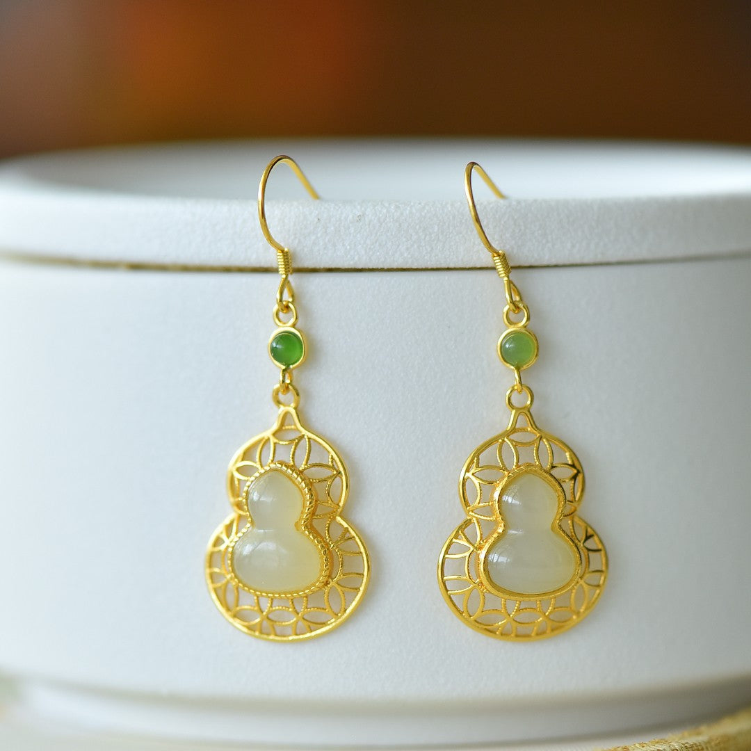 S925 Silver Nephrite Jade Peace Gourd Jewelry Set - Luck Collection